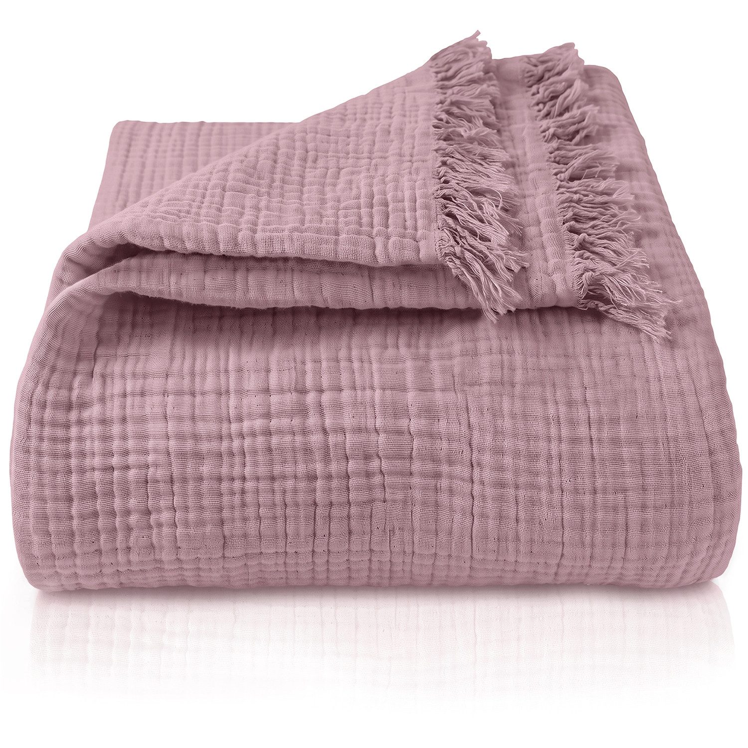 Laynenburg Tagesdecke Musselin mit Fransen aus 100% Baumwolle – Baumwolldecke, Wohndecke als Sommerdecke, Bett-Überwurf, Sofa-Decke, Kuscheldecke