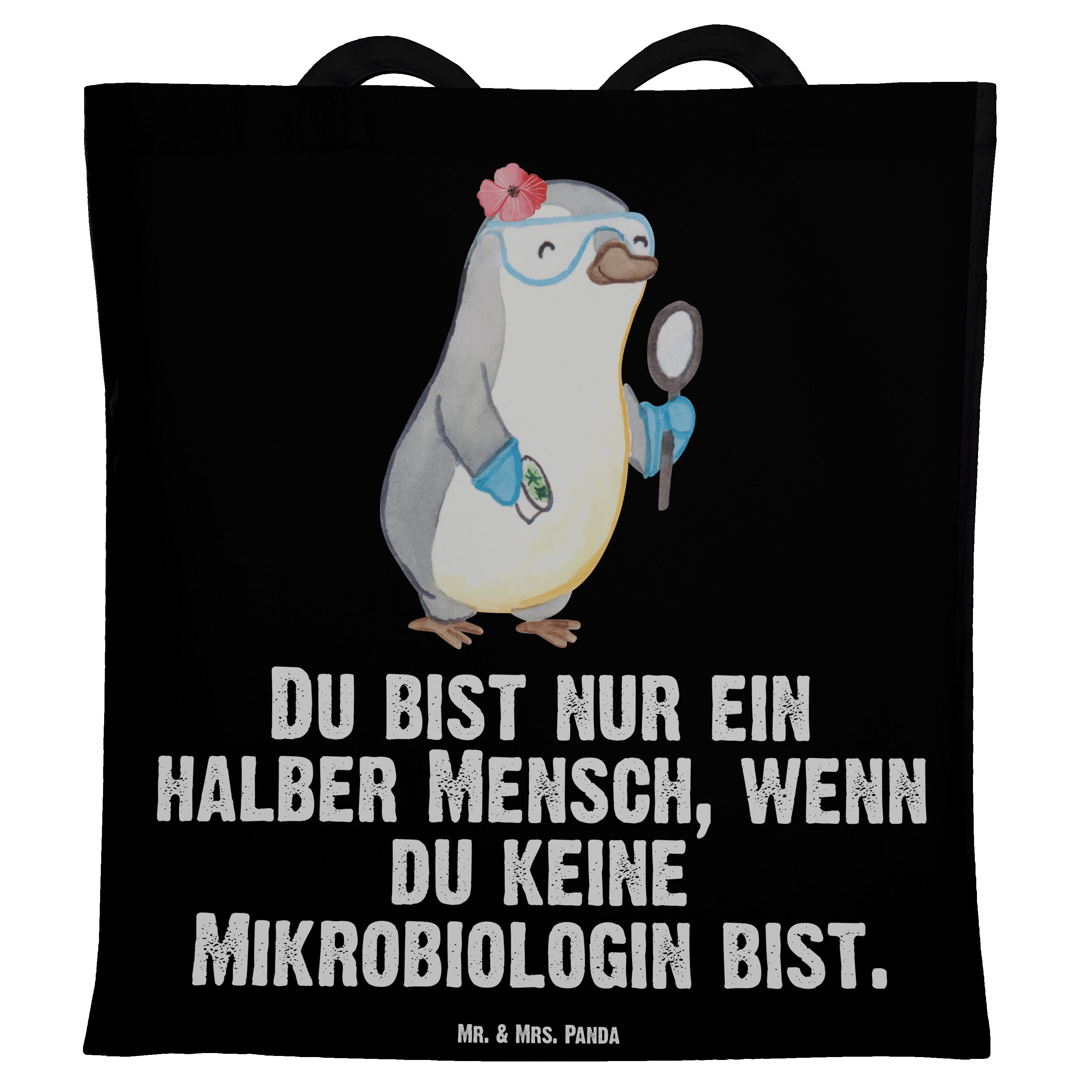 Geschenk, Tragetasche Schwarz Mikrobiologin - Mrs. Mr. (1-tlg) Fors & mit - Herz Beutel, Jutebeutel, Panda