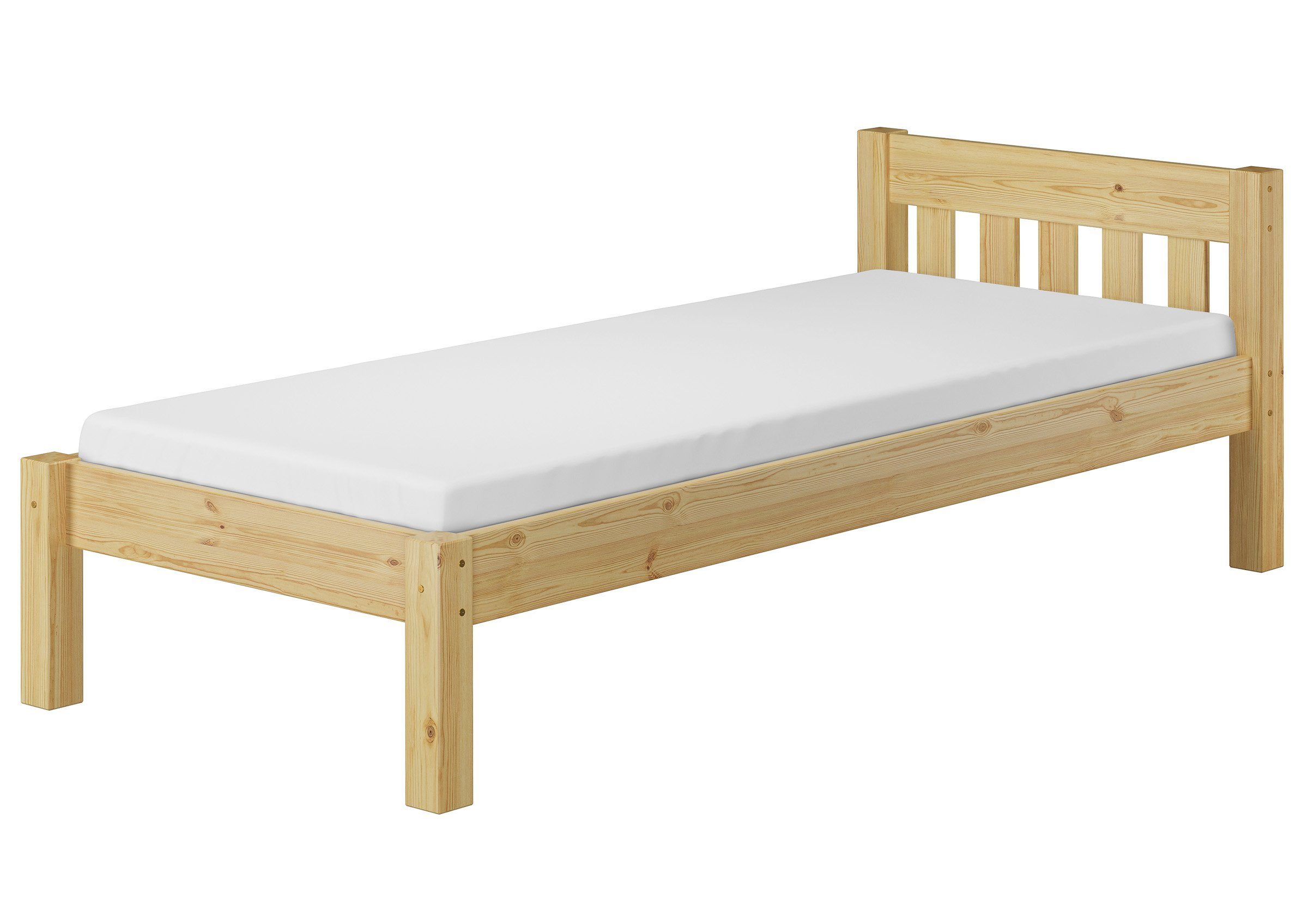ERST-HOLZ Bett Kinderbett 80x200 Federholzrahmen Massivholz und mit Matratze, Kieferfarblos lackiert