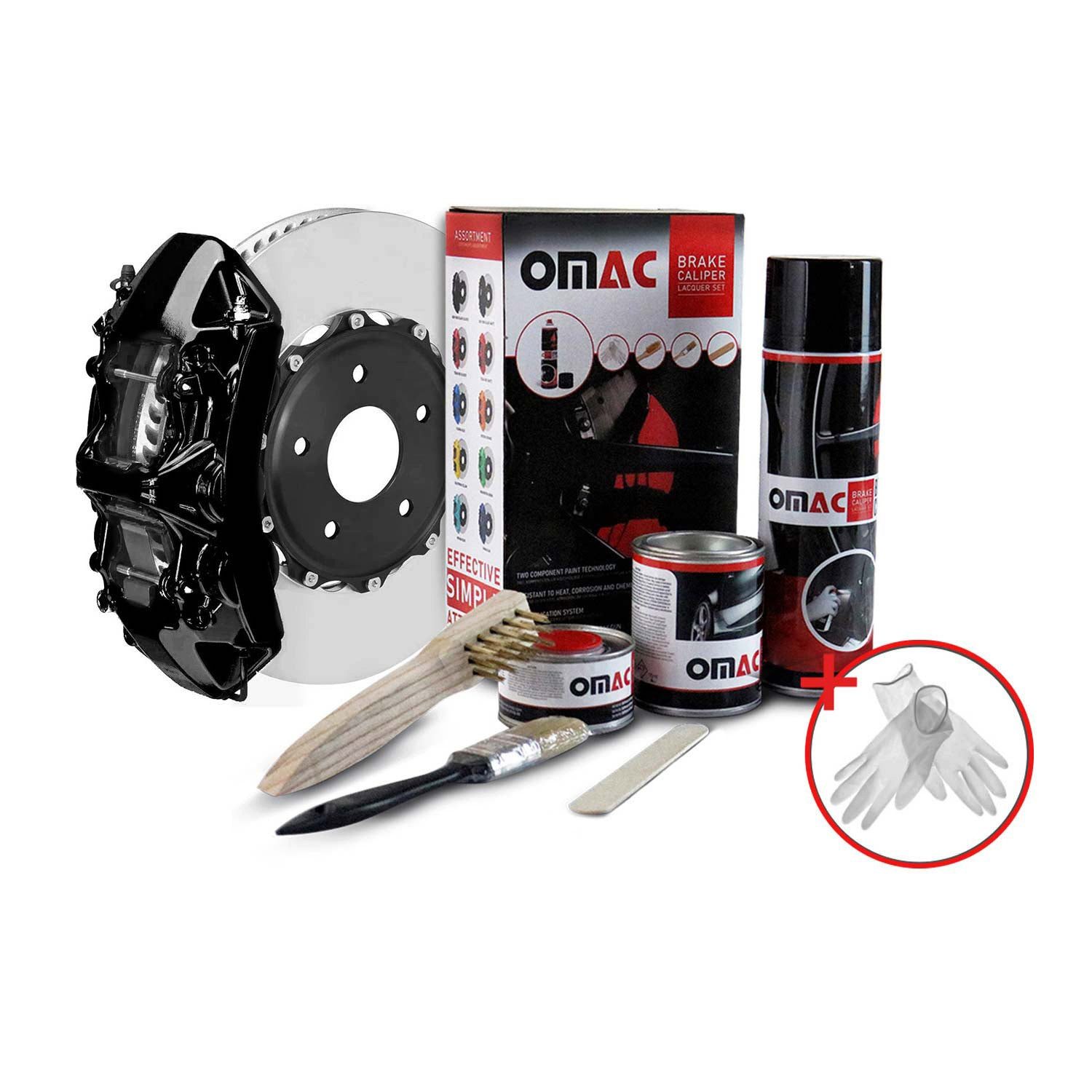 OMAC Sprühfarbe OMAC Bremssattellack New York Schwarz Glänz Auto Lack Set, Hitzbeständig, Starke Haftung, Einfache DIY-Anwendung