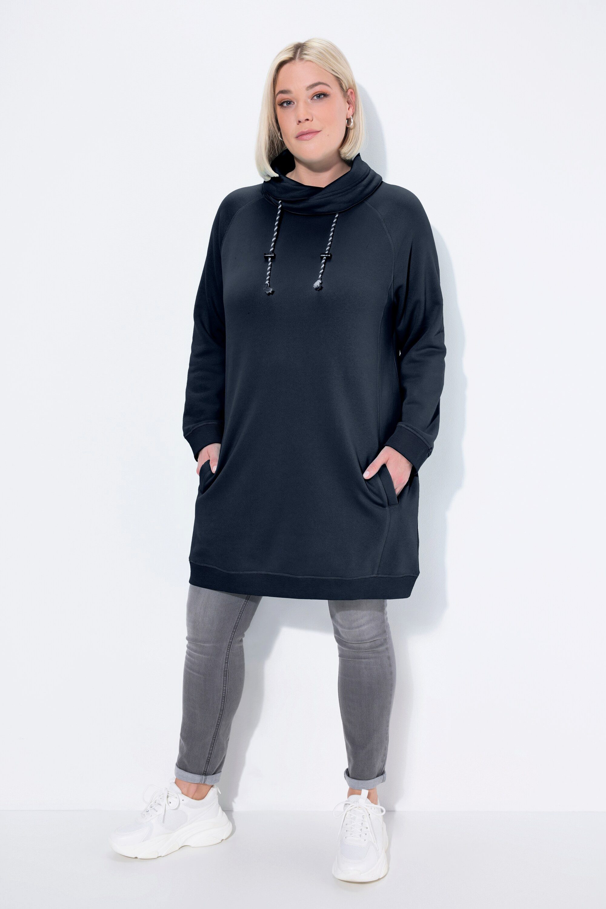 Ulla Popken Jerseykleid Sweatkleid Stehkragen Langarm günstig online kaufen