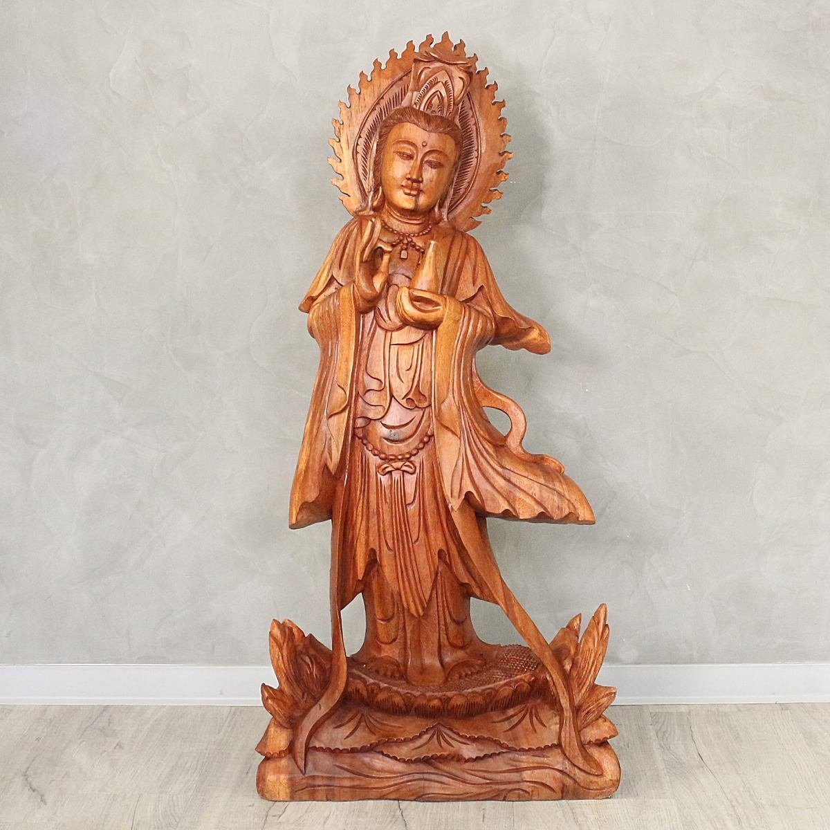 Oriental Galerie Dekofigur Guanyin Guan Yin Holz Figur Skulptur 100 cm (1 St), traditionelle Herstellung in Handarbeit im Ursprungsland
