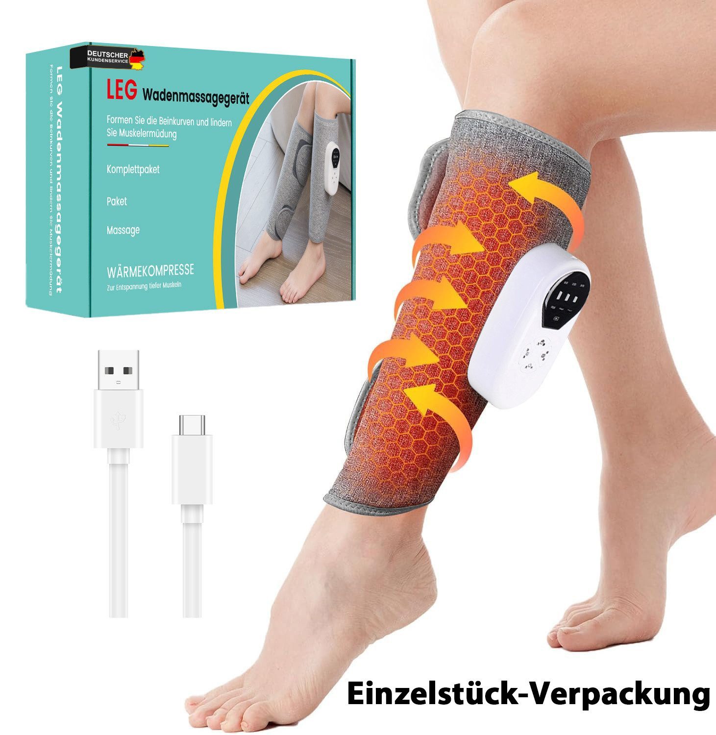 FOSMET Massagegerät Wadenmassagegerät,Luftkompression Massage,Beinmassagegerät mit Heizung, Verstellbares Beinmassagegerät mit Wärmefunktion für Entspannung und Komfort, Massagegerät Beine,Fußmassagegerät,Luftkompression Massage mit Heizung, 3 Modi/3 Inte