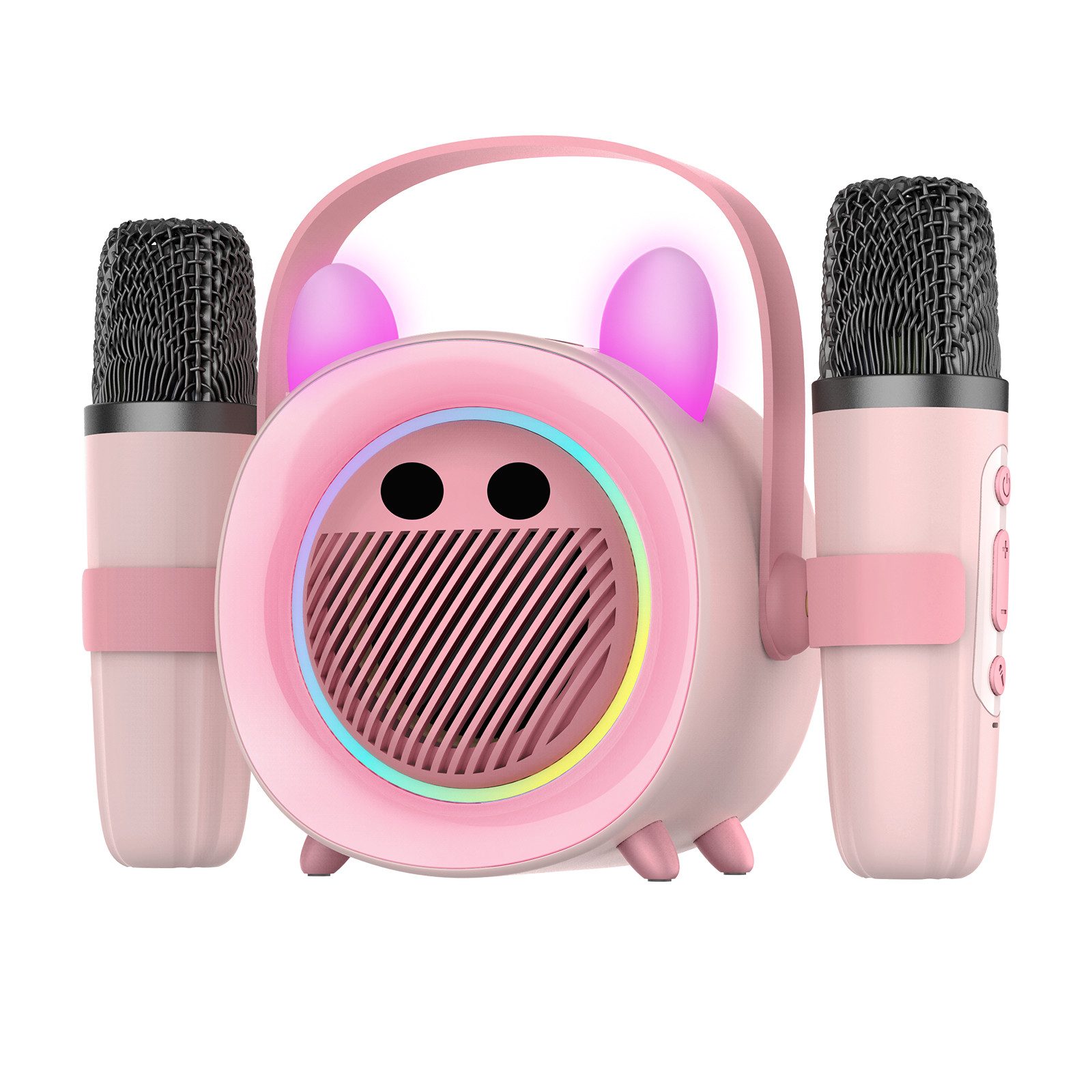 BBG Karaoke Box für Kinder mit 2 kabellosen Mikrofonen Karaoke-Maschine (5 W, Tragbar mit Bluetooth, Licht & Stimmeneffekten, Aufnahme)