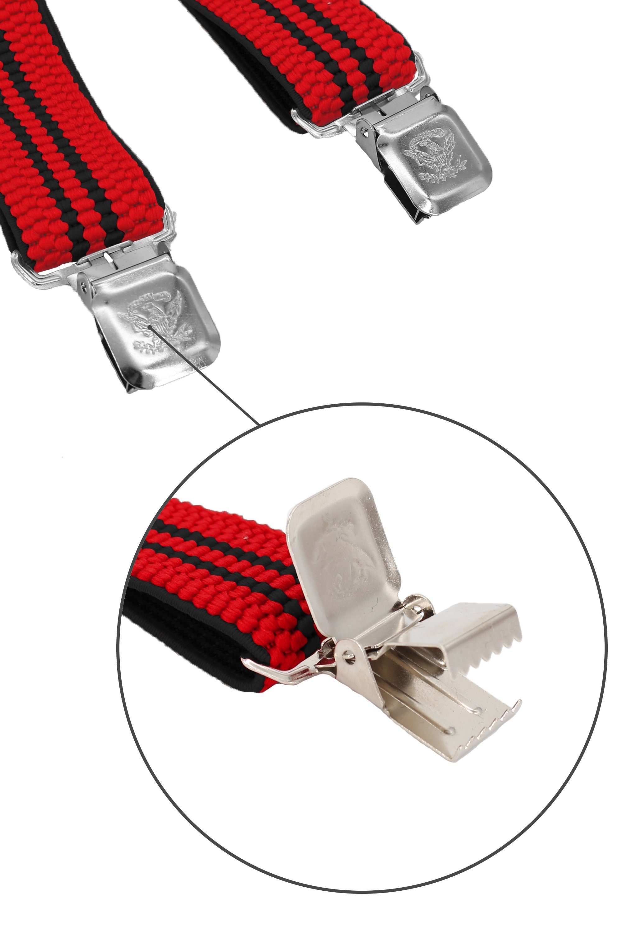 Rot Streifen) Hosenträger mit Farini schwarzen Y-Design (schwarze Clipverschluss, verstellbar Streifen starken extra Rot Breites 4cm Fabio mit