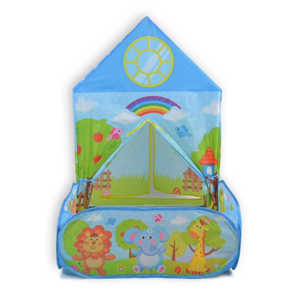 Moni Spielzelt 2 in 1 Kinderspielzelt Zoo 995-5001E, Bällebad, 50 Spielbälle, Stofftüren