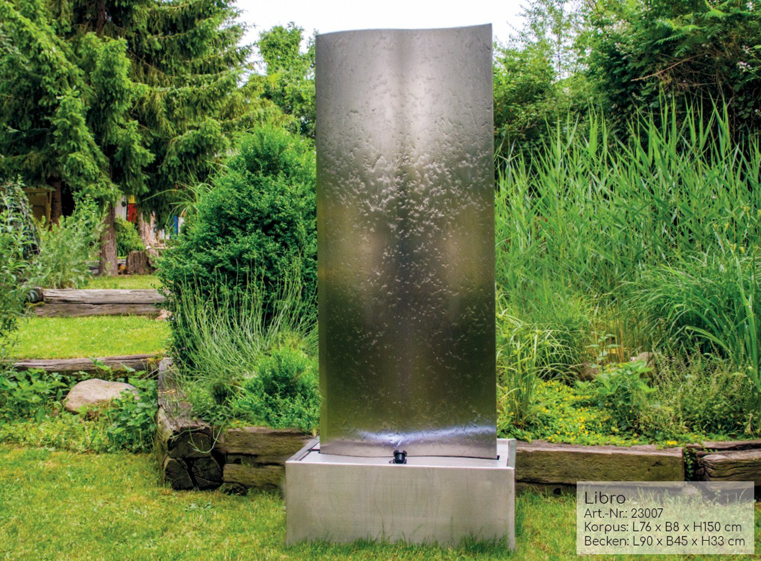 Köhko Gartenbrunnen KÖHKO® Wasserwand 23007 " "Libro Springbrunnen LED-Beleuchtung mit mit Edelstahlbecken