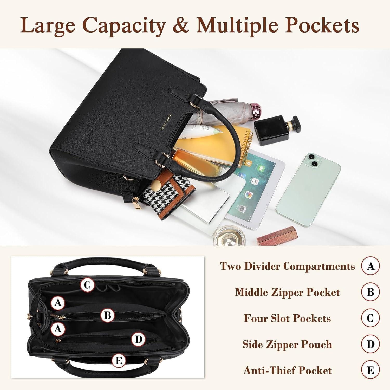 LuxusKollektion Handtasche Damen Handtasche Schwarz Mittelgroß Leder Henkel günstig online kaufen