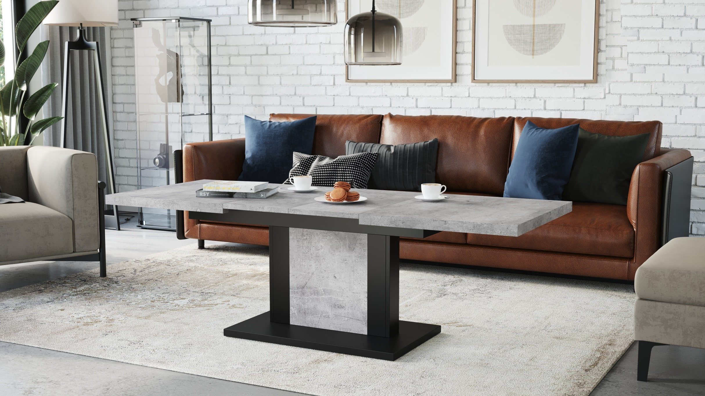 designimpex Couchtisch Design Orion stufenlos höhenverstellbar ausziehbar Esstisch