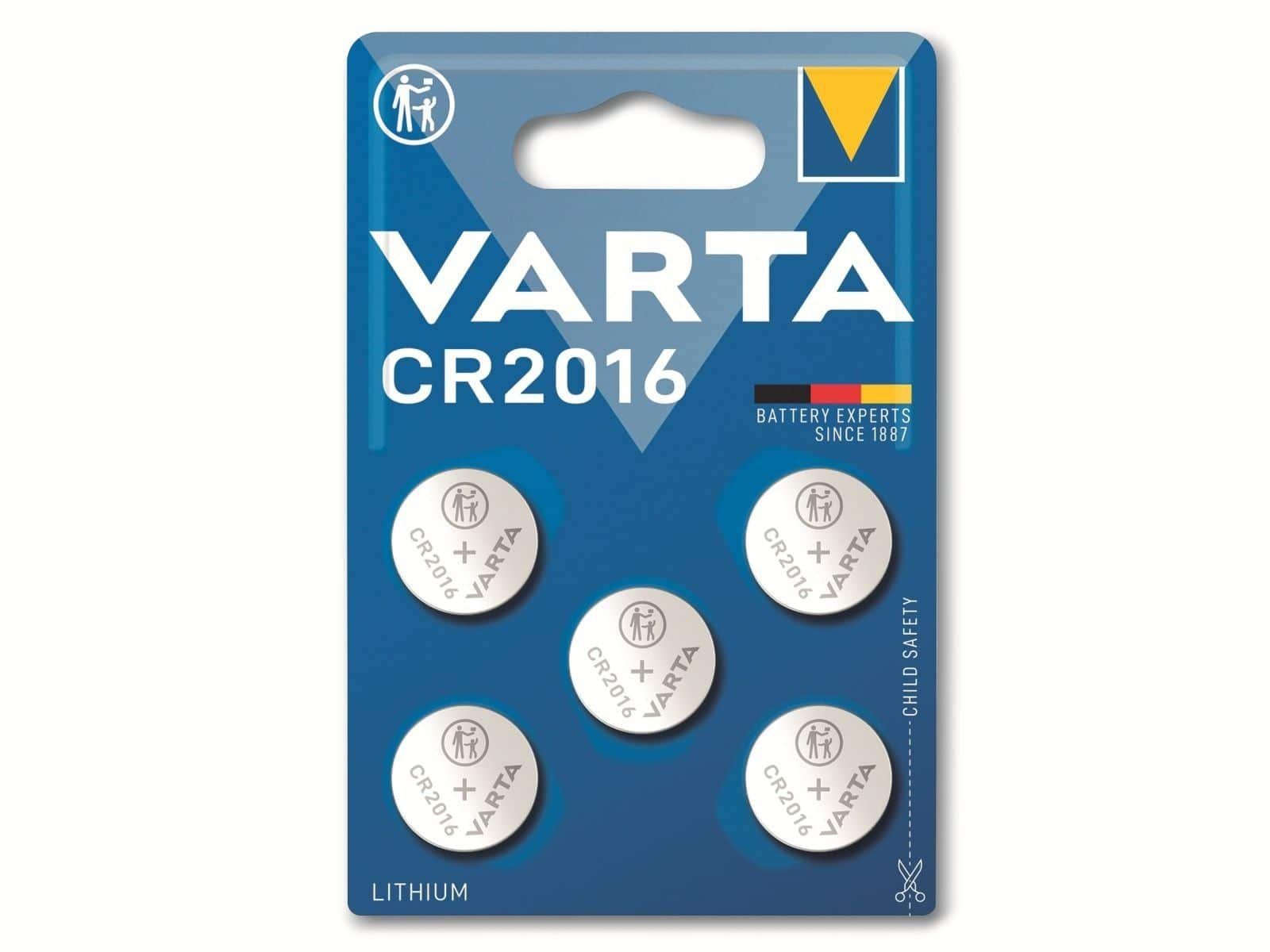 VARTA VARTA Knopfzelle Lithium, CR2016, 3V 5 Stück Knopfzelle