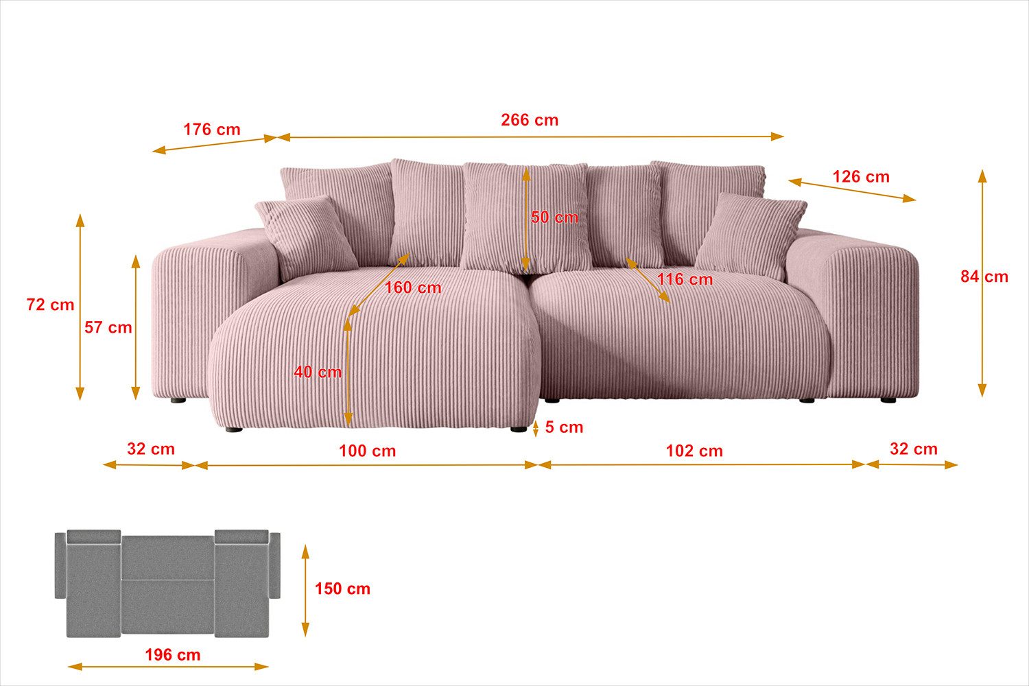 ALTDECOR Ecksofa ESKAR-L, Couch mit Schlaffunktion, Wohnzimmer - Wohnlandschaft, Corner Sofa Bett Eckcouch Couch L-Form Schlafcouch Ausziehbar