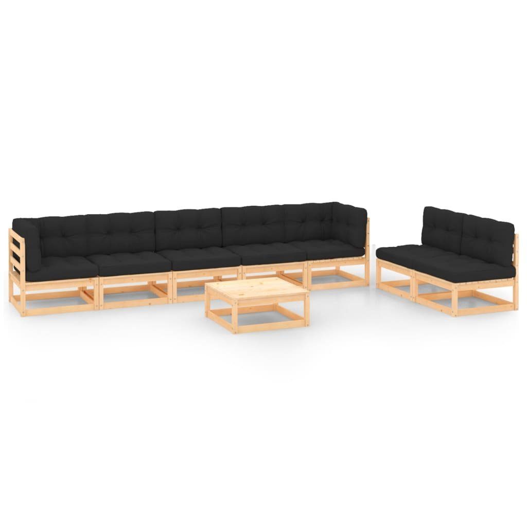 vidaXL Gartenlounge-Set 8-tlg. Garten-Lounge-Set mit Kissen Massivholz Kiefer, (1-tlg) Natur und Anthrazit