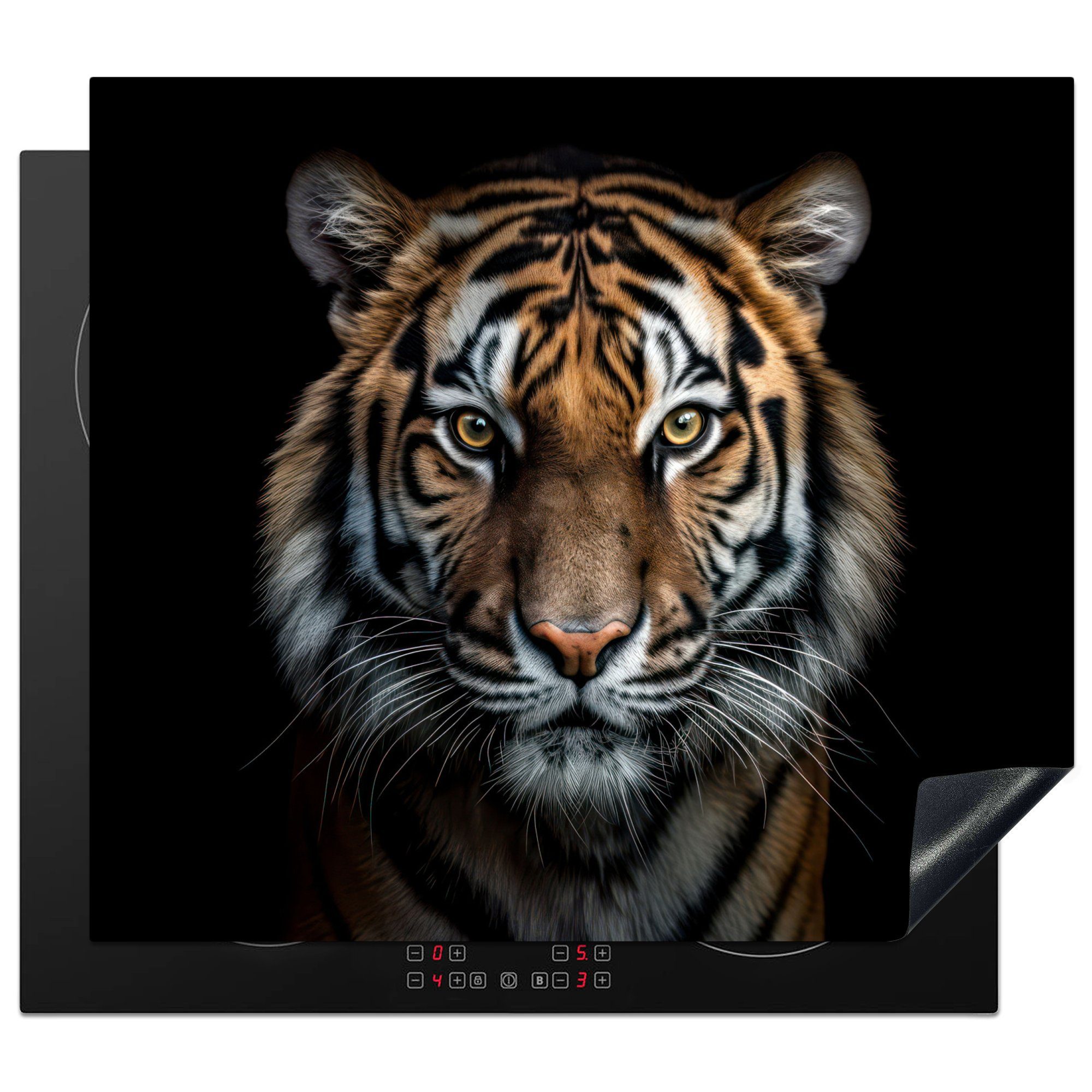 MuchoWow nutzbar, Ceranfeldabdeckung - tlg), Tiger Tiere - (1 Mobile - Arbeitsfläche Porträt, Schwarz 60x52 cm, Herdblende-/Abdeckplatte Vinyl,