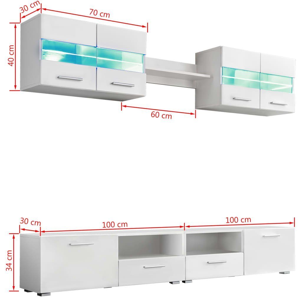 mit Hochglanz-Weiß DOTMALL Moderne LED-Beleuchtung,(5-St) TV-Schrank Wohnwand