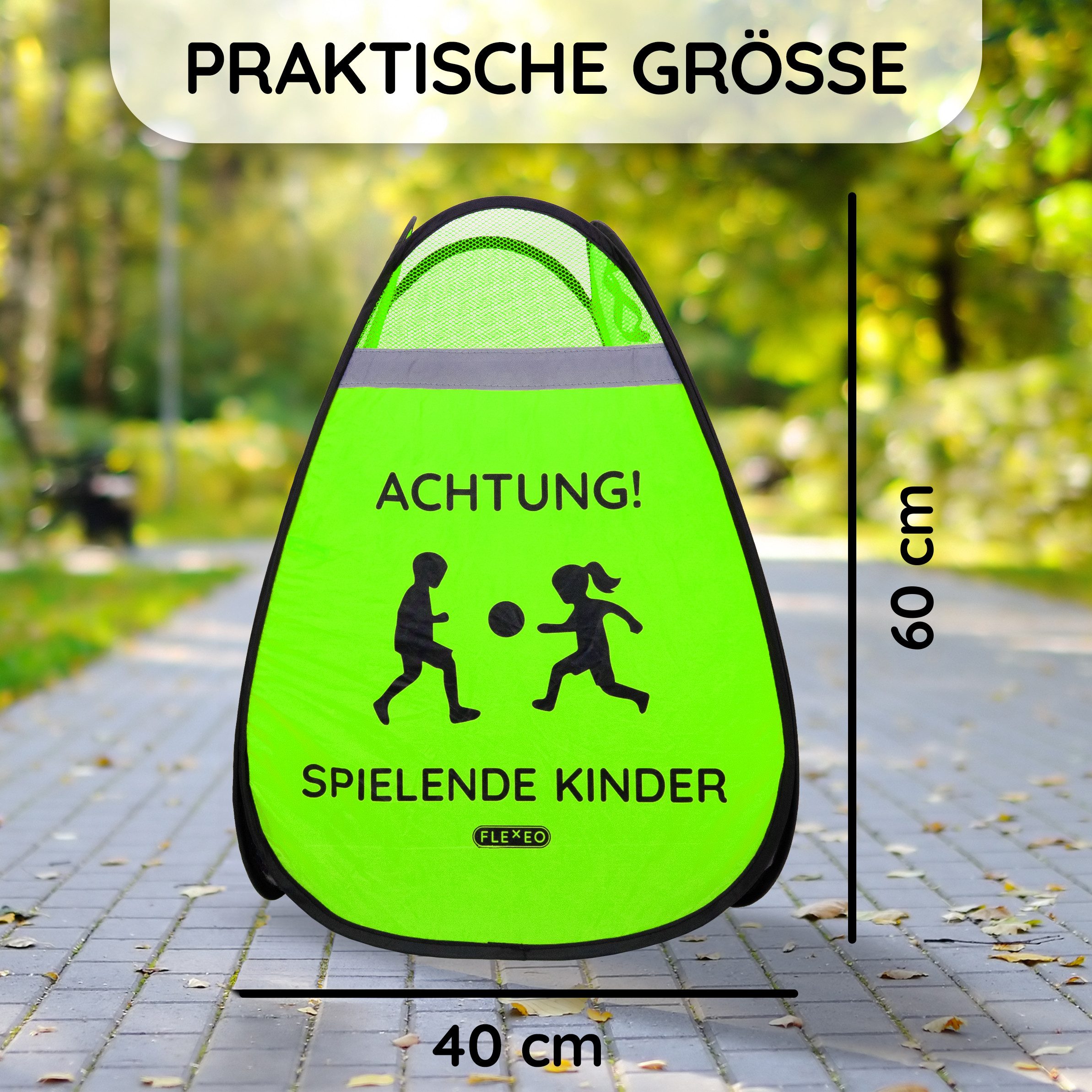 FLEXEO Warndreieck "Achtung! Spielende Kinder", 1-tlg., Warnwürfel Warnschild, grün – Bild 2 von 5