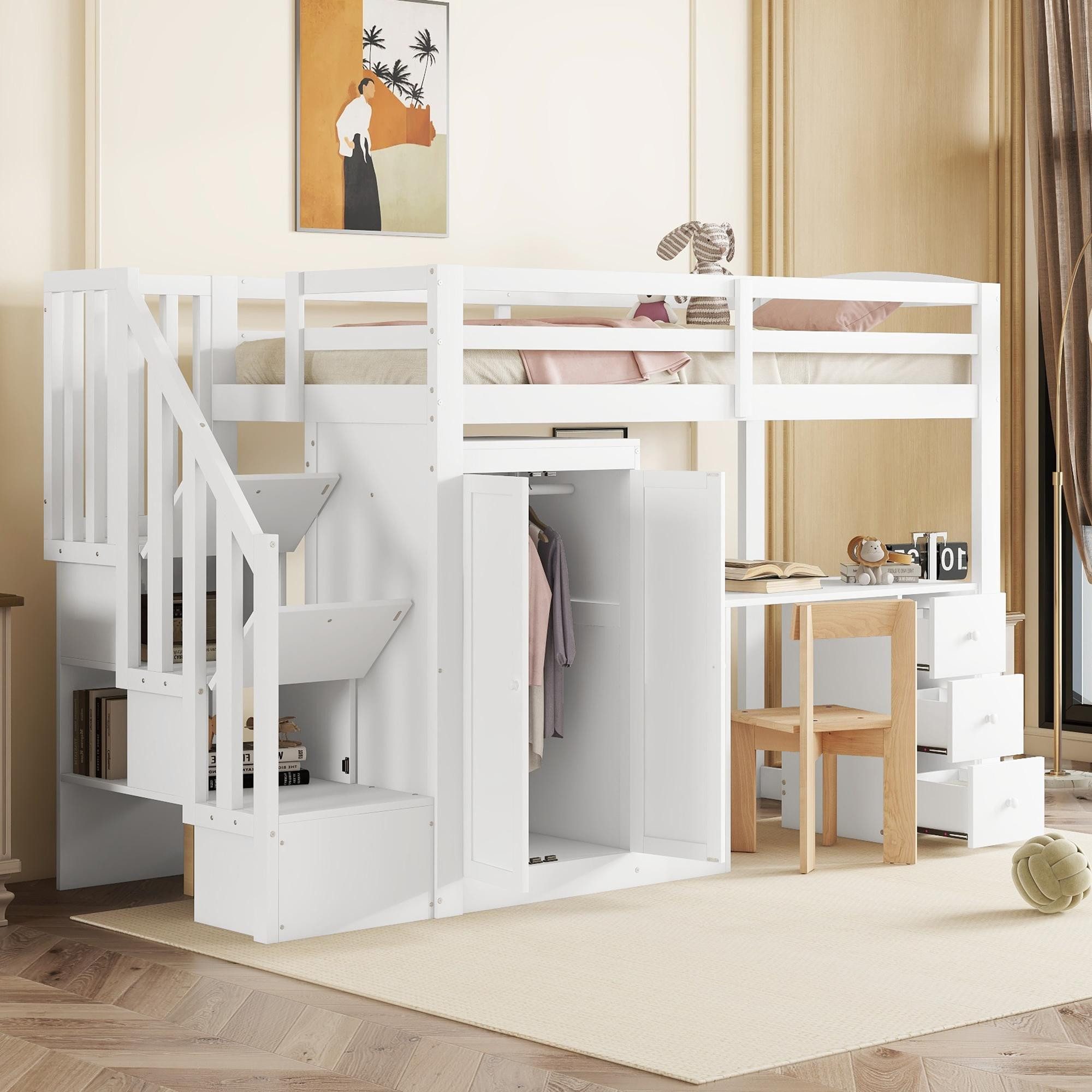 Flieks Hochbett Kiefer Kinderbett mit Schreibtisch & Kleiderschrank 90x200c günstig online kaufen