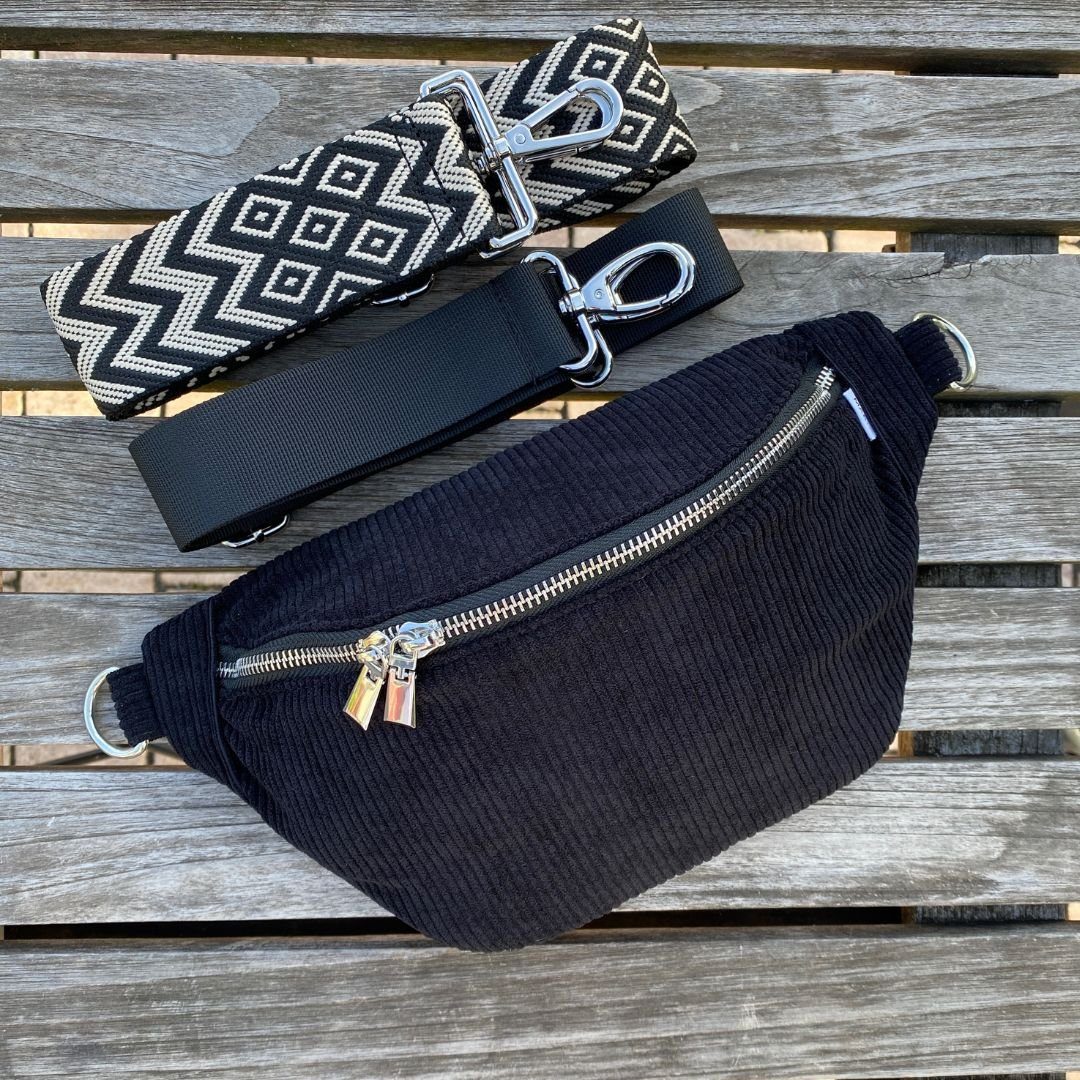 MAONI Bauchtasche Cord Schwarz mit zwei Gurten, Taschengurt austauschbar günstig online kaufen