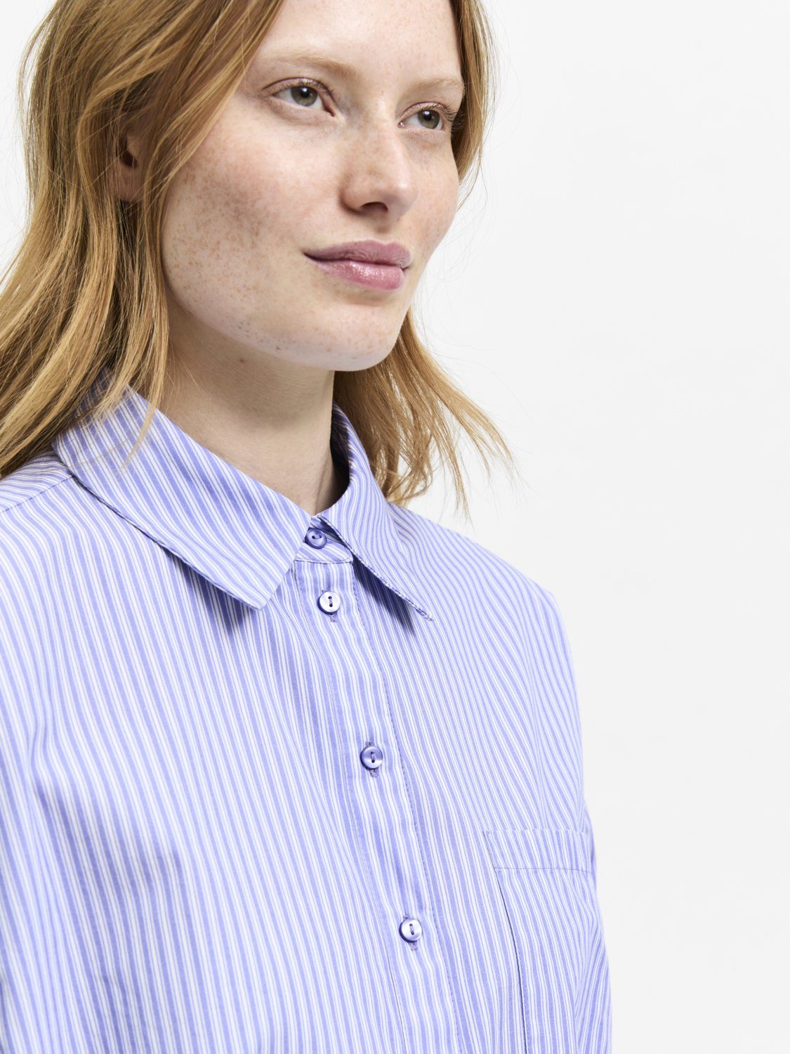 SELECTED FEMME Blusenshirt Cropped Basic (1-tlg) Bluse SLFREKA Blau Hemd Baumwolle 4186 aus in Langarm