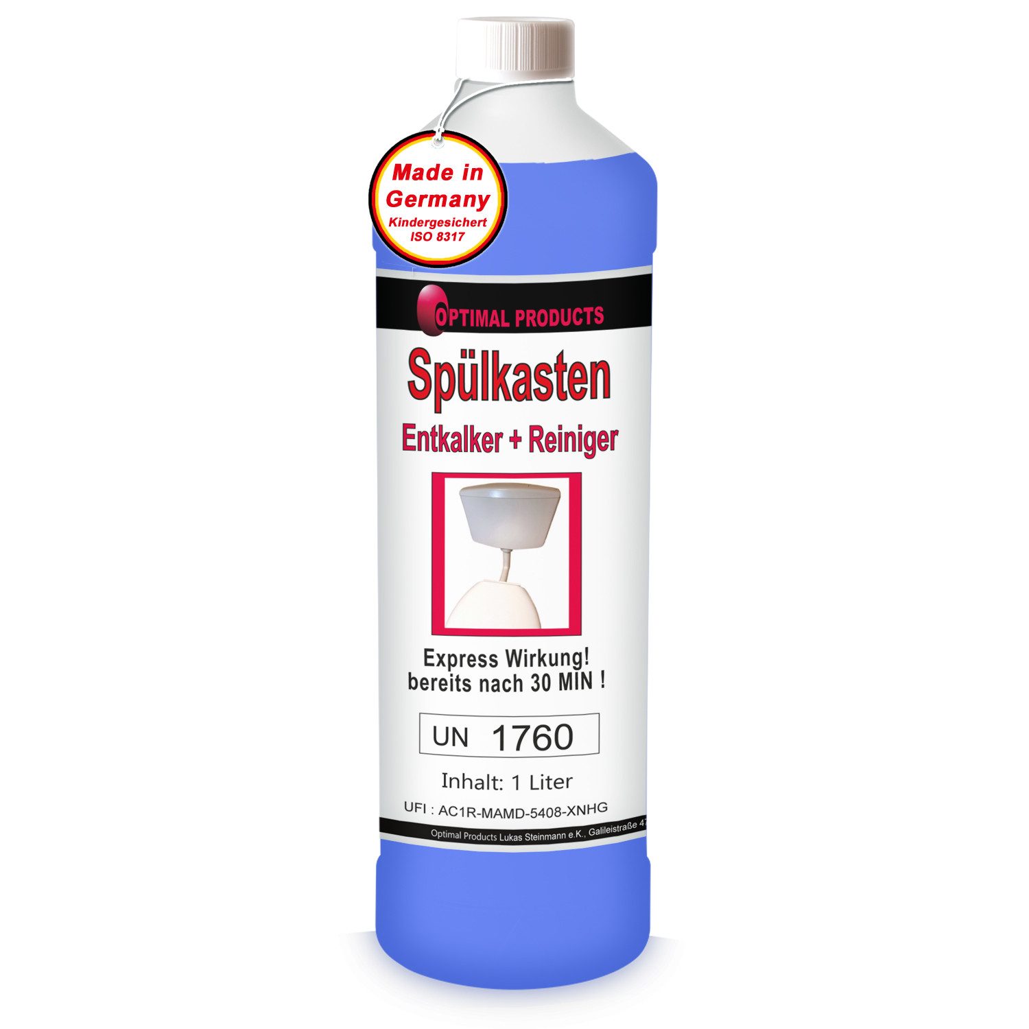 Optimal Products die bessere Lösung Spülkastenentkalker Flüssigentkalker (1 Liter Flasche Entkalkt und reinigt in einem Schritt)