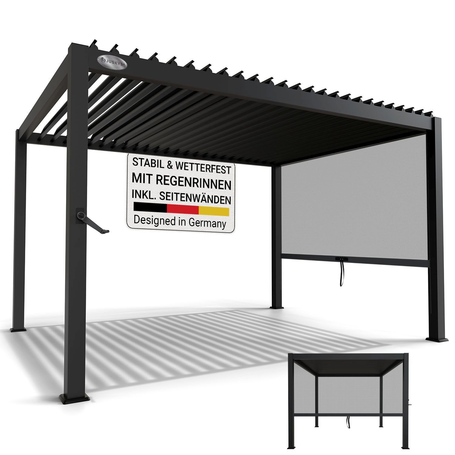 Juskys Terrassendach Tahiti, BxT: 300x400 cm, Lamellendach, Pergola für Garten, inkl. Seitenwand 3m