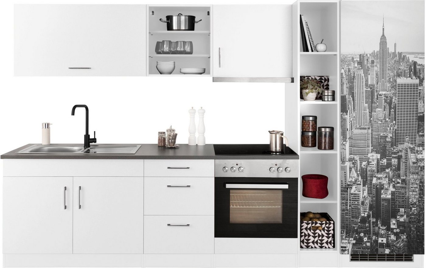HELD MÖBEL Küchenzeile »Paris«, mit E-Geräten, Breite 300 cm, mit großer Kühl-Gefrierkombination-HomeTrends