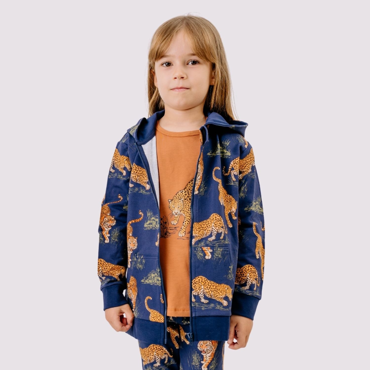 Walkiddy Sweatjacke Walkiddy Tiger & Leopard Bio Baumwolle GOTS Dunkelblau - Bio Baumwolle,GOTS, Kinderbekleidung,nachhaltige Klamotten,Shorts