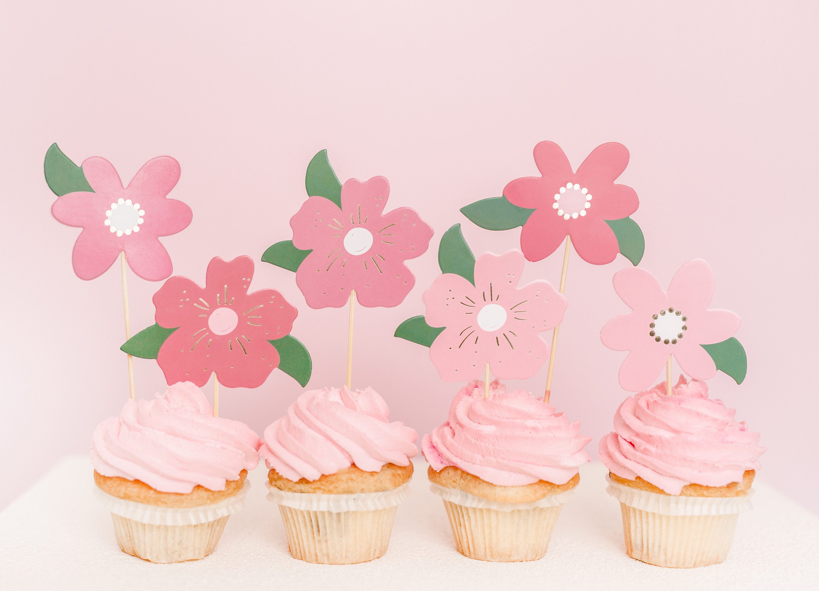 partydeco Tortenstecker, Cake Topper Blumen 13 - 14,5cm 8er Set Rosa