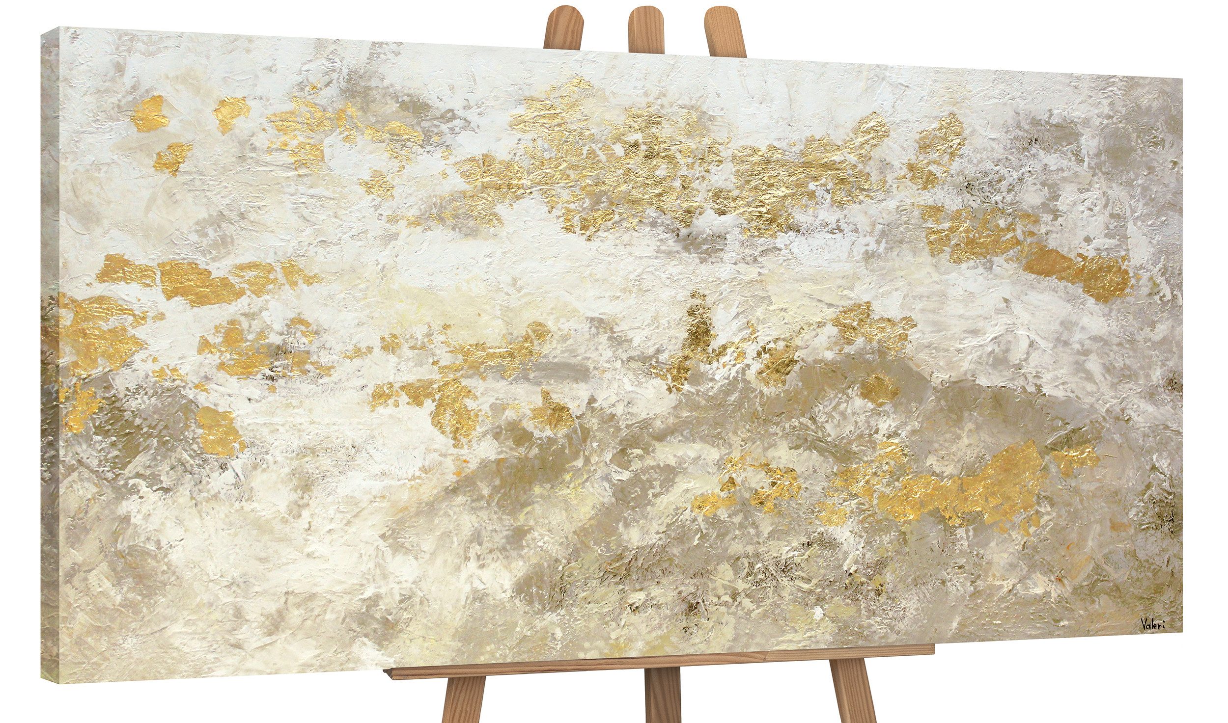 Yihui Arts Schwarz-weiß Leinwandbild – Handgemalt Mit Goldfolie & Schwebendem Rahmen
