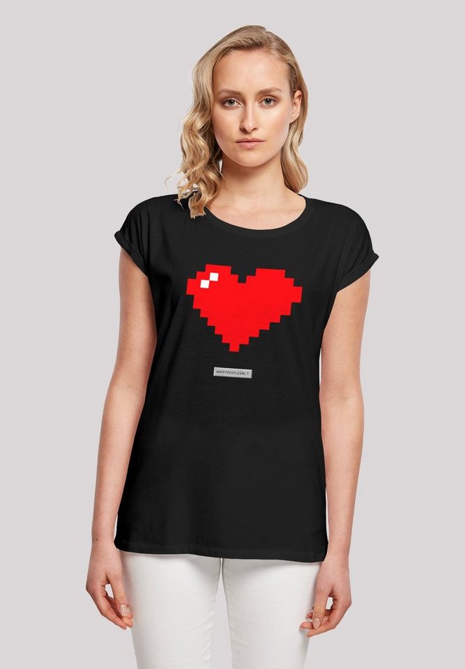 F4NT4STIC T-Shirt Pixel Herz Good Vibes Happy People Print, Das Model ist  170 cm groß und trägt Größe M
