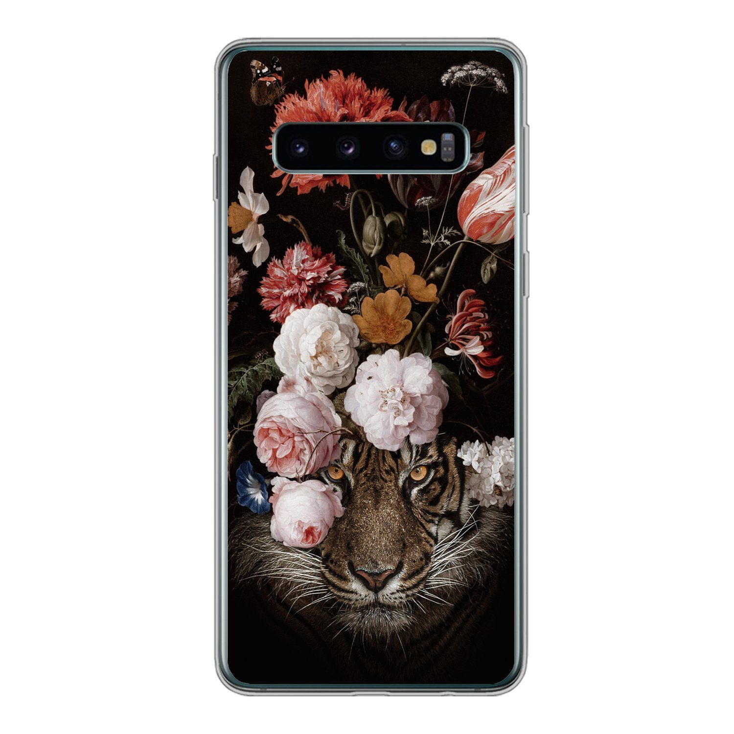 MuchoWow Handyhülle für Samsung Galaxy S10 Blumen - Jan Davidsz de Heem - Tiger - Gemälde, Phone Case, Silikon, Schutzhülle Dünn