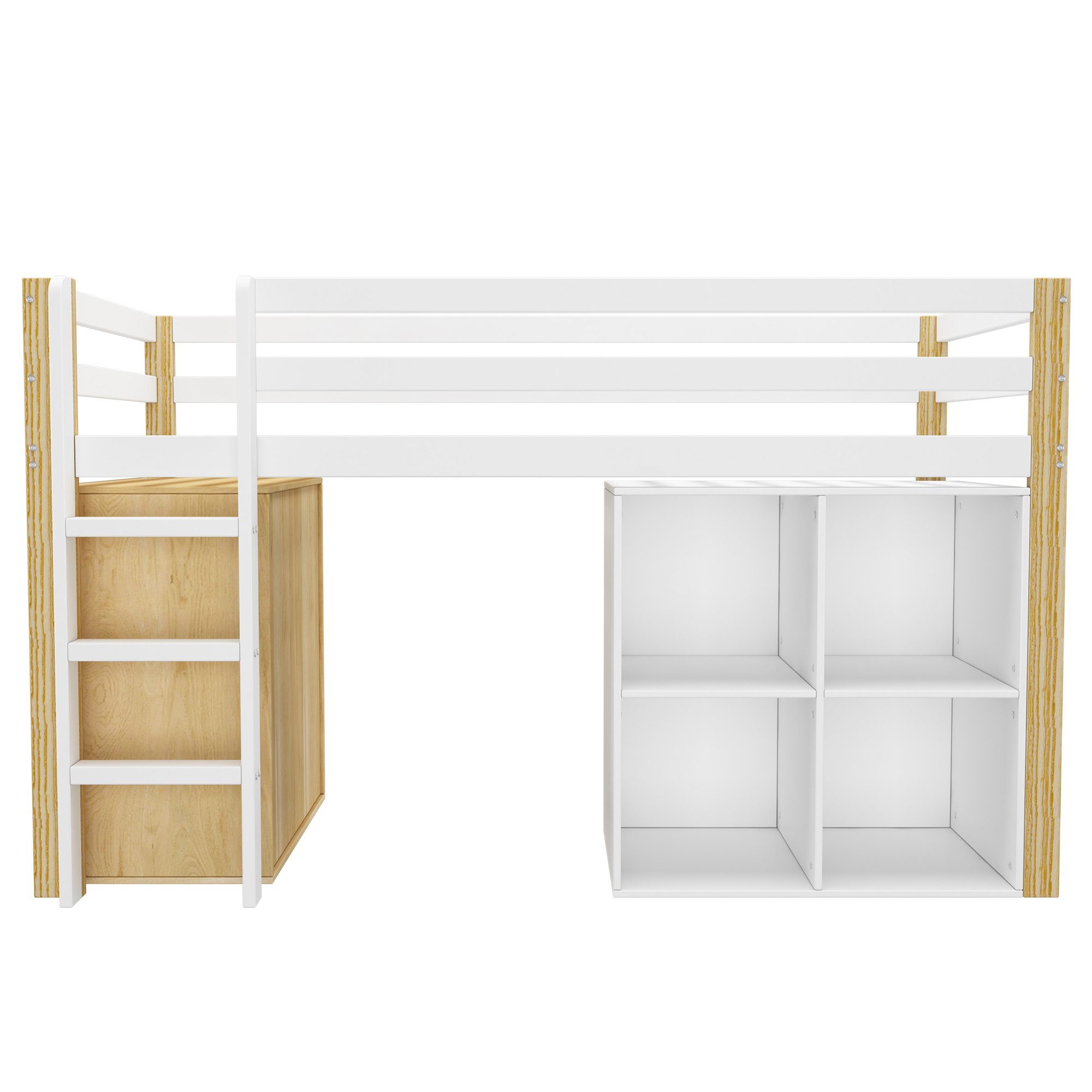 STILVORA Bunk Bed 90x200 Bed Frame with Wardrobe & Storage Space, Loft Bed without Mattress (90*200cm), Multifunctional Children's Bed, with Storage Wardrobe and Ladder