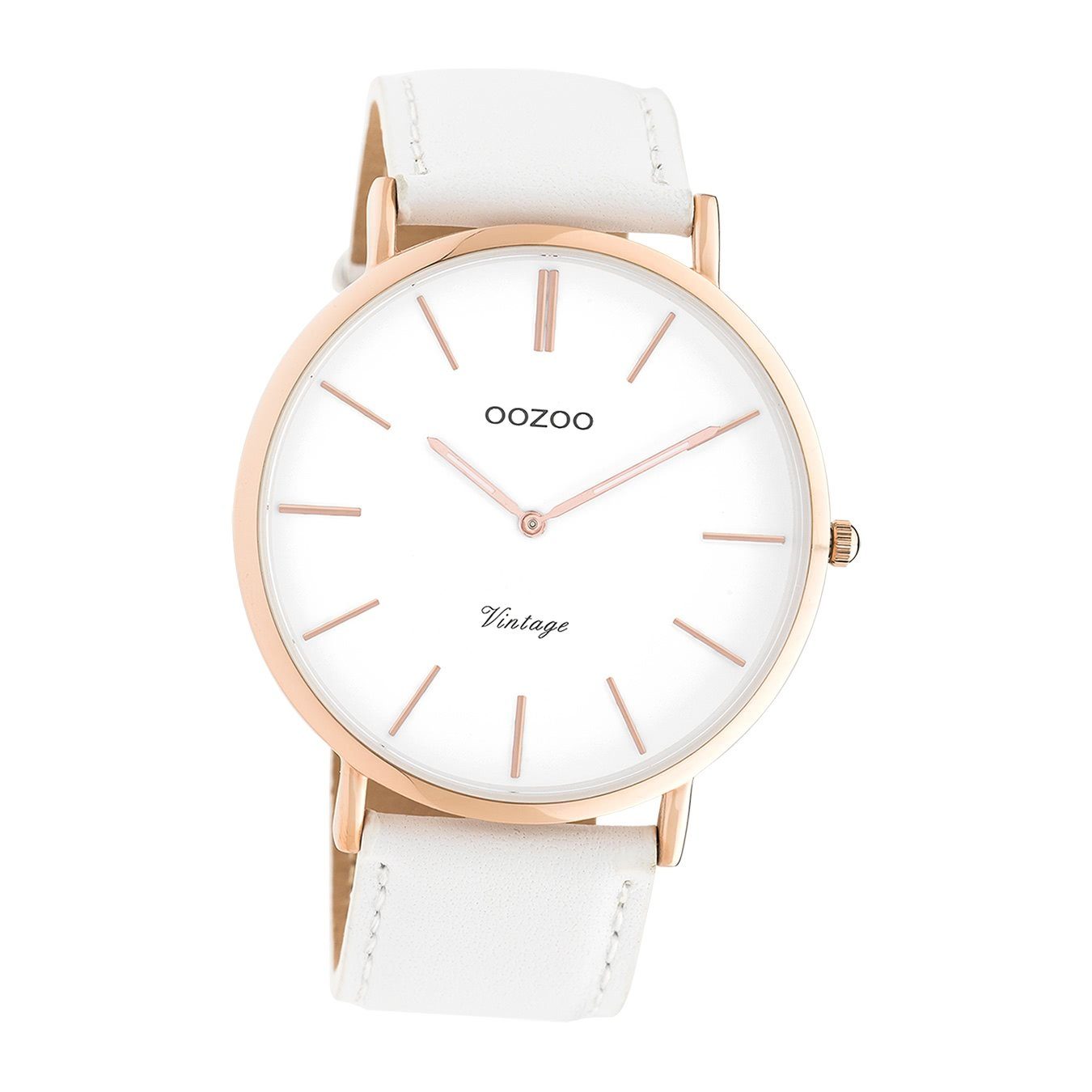 am beliebtesten OOZOO Quarzuhr Oozoo Damen Armbanduhr (Analoguhr), 44mm), Lederarmband OOZOO groß Damenuhr rund, (ca. Fashion weiß, Vintage