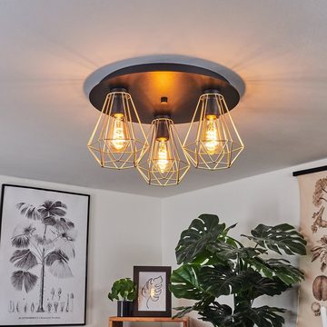 hofstein Deckenleuchte »Arenzano« moderne Deckenlampe aus Metall in Schwarz/Messingfarben, ohne Leuchtmittel, mit Schirmen in Gitter-Optik und Lichteffekt, E27