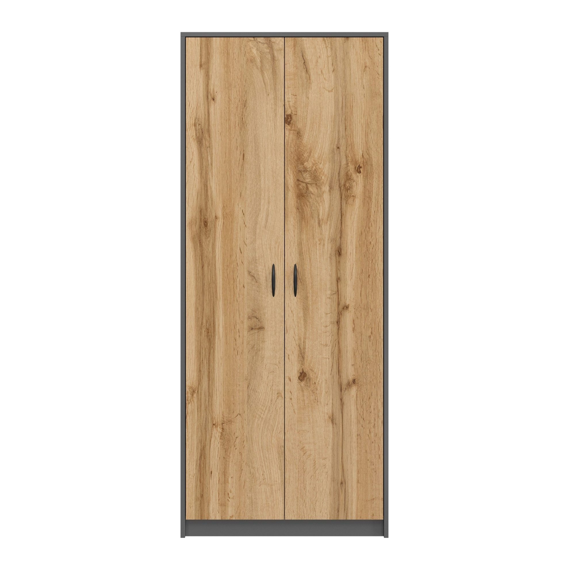 Home Collective Mehrzweckschrank Kleiderschrank Regal 74cm breit 180cm hoch Aktenschrank mit sechs Einlegeböden und Extra-Fach, in Anthrazit mit Eichefarben – Bild 4 von 5