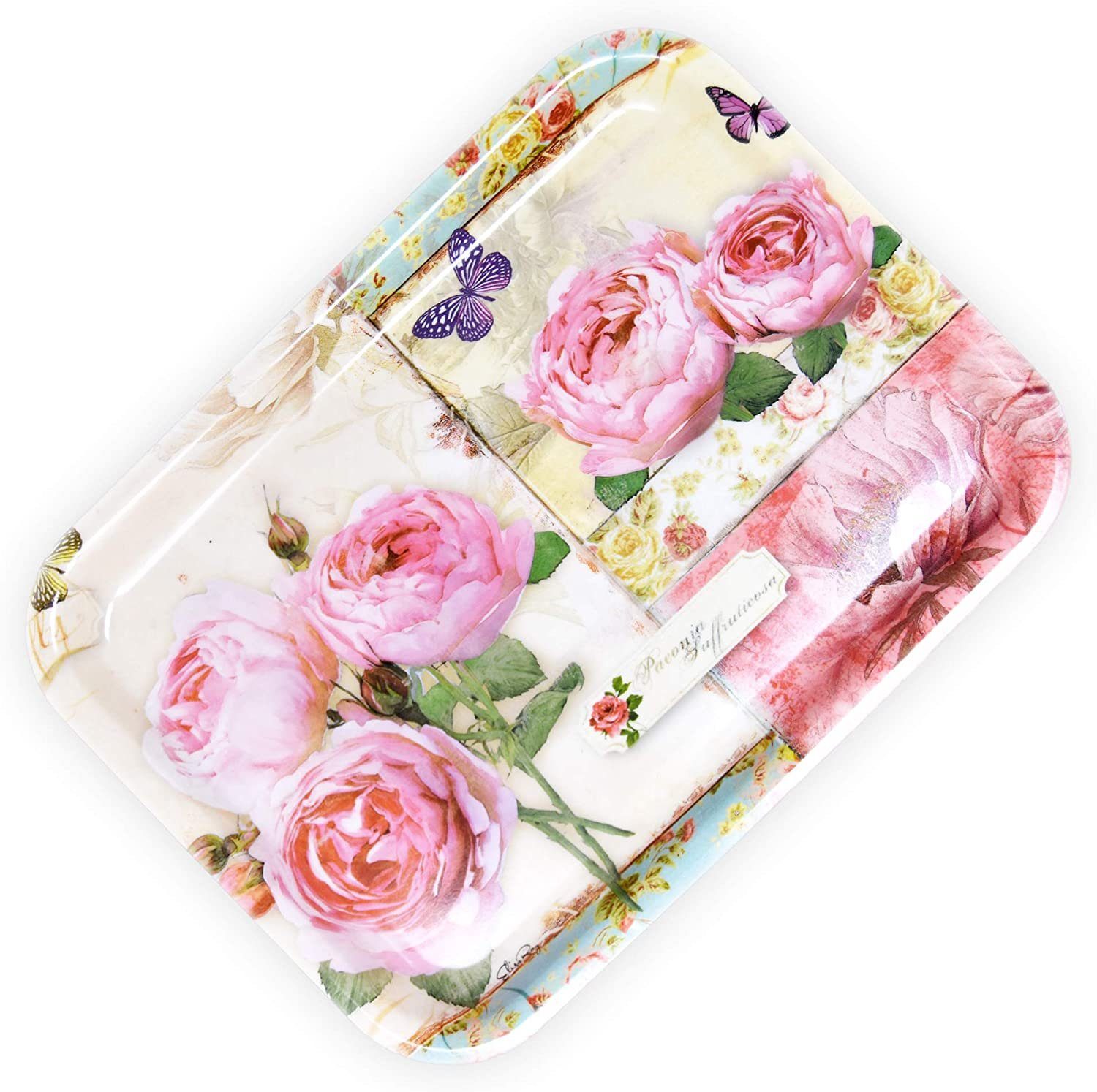 Lashuma Tablett England Rosen, Kunststoff, (1-tlg), Buntes Getränketablett bedruckt 31x23 cm