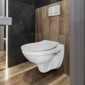 Aqua Blue Tiefspül-WC UNI+Deckel, wandhängend, Abgang waagerecht, WC Toilette Hänge Wand WC (RosenStern) mit Soft-Close Deckel