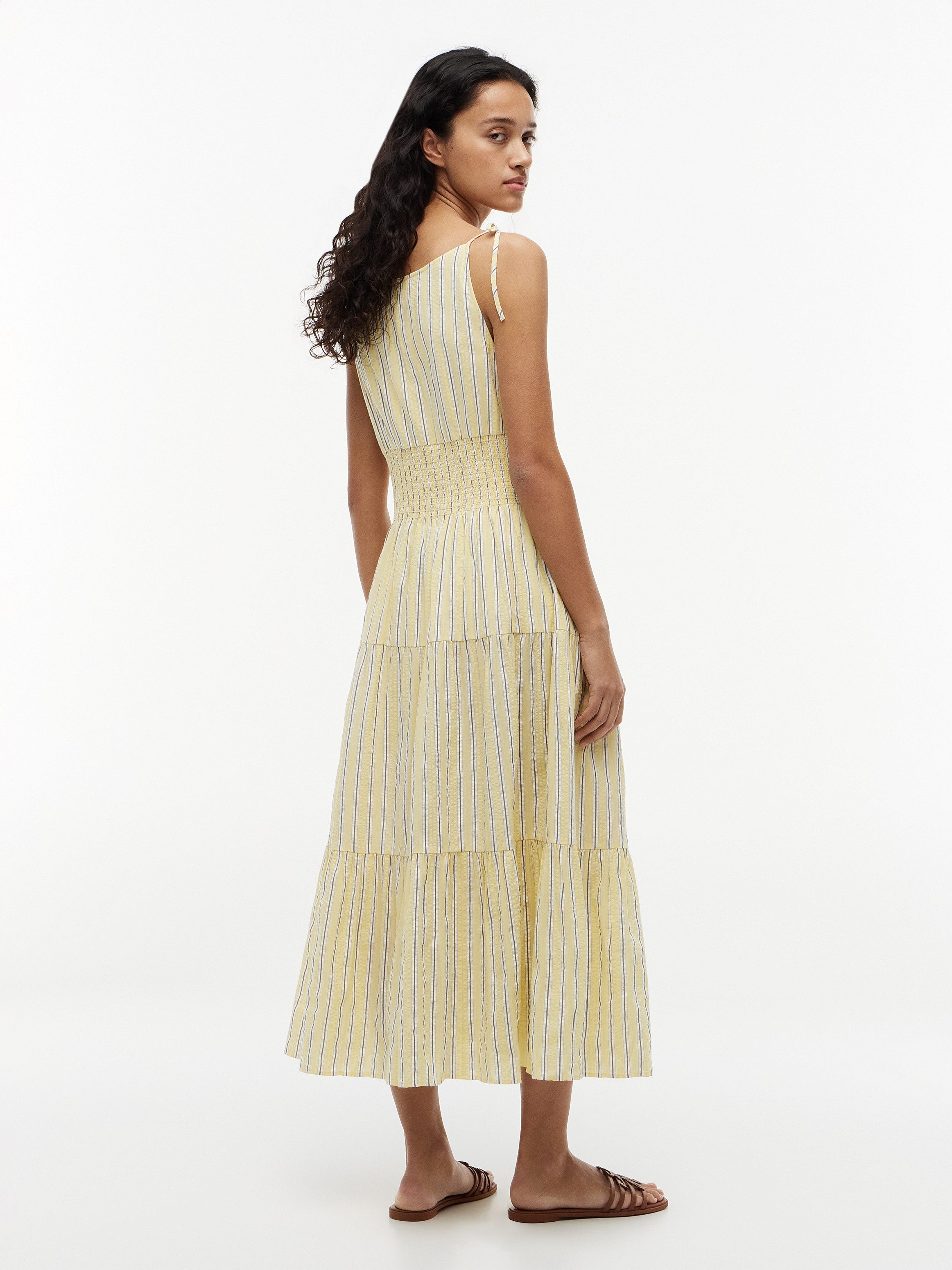 Tommy Hilfiger Trägerkleid SMOCK TIE NS MIDI DRESS Baumwollmischung, Smok-Einsatz
