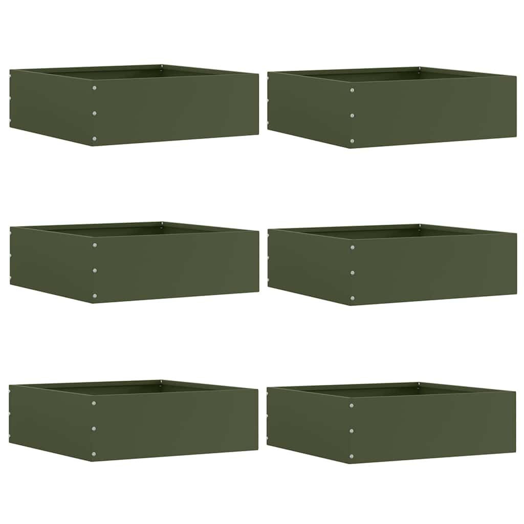 vidaXL Beetumrandung Raseneinfassung 6 Stk. 40 x 40 x 13 cm Stahl Olive Grün