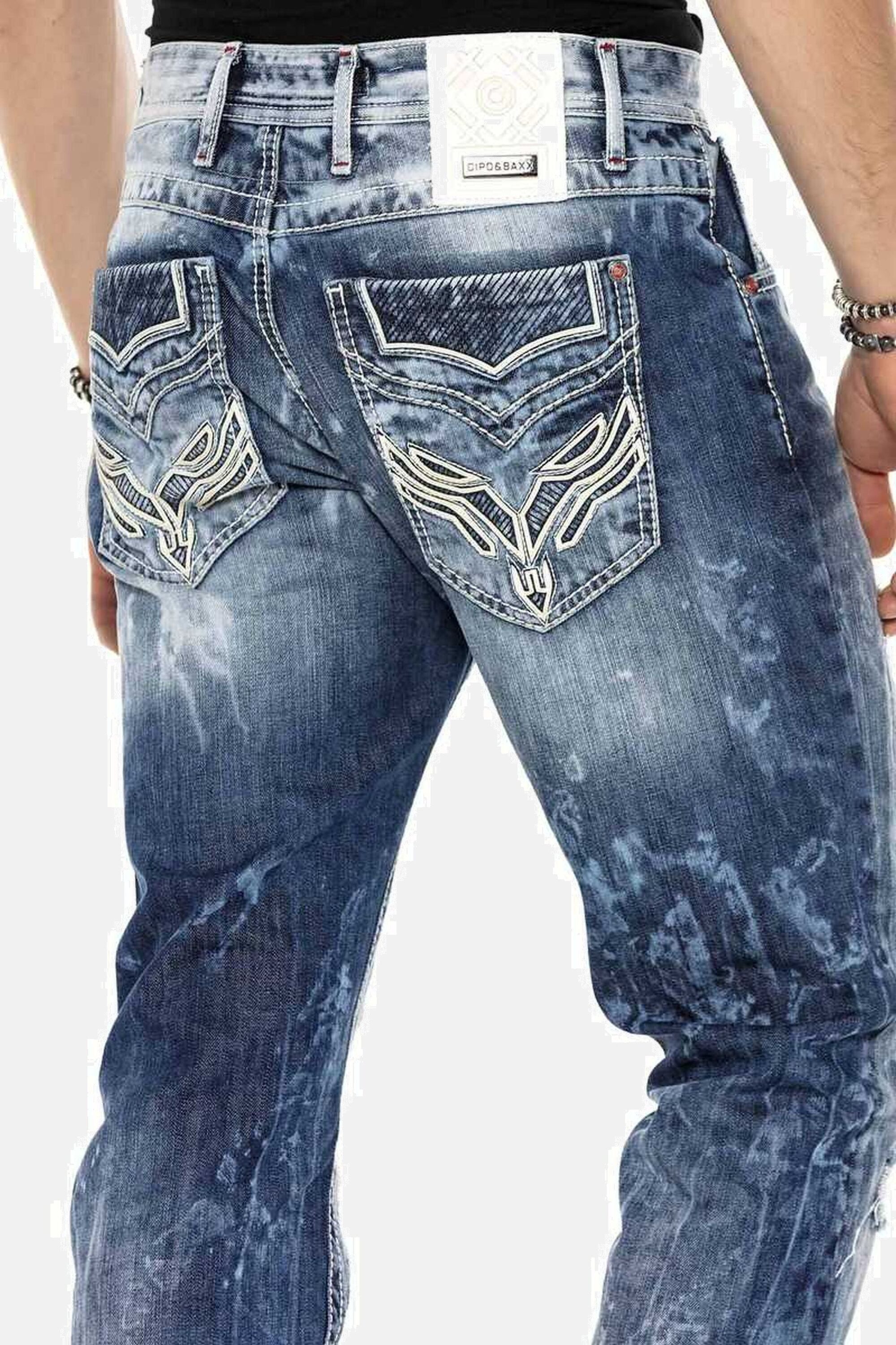 Cipo & Baxx Regular-fit-Jeans DENIM bequeme Jeans im ausgefallenen Lagen-Design, CD611 – Bild 5 von 5