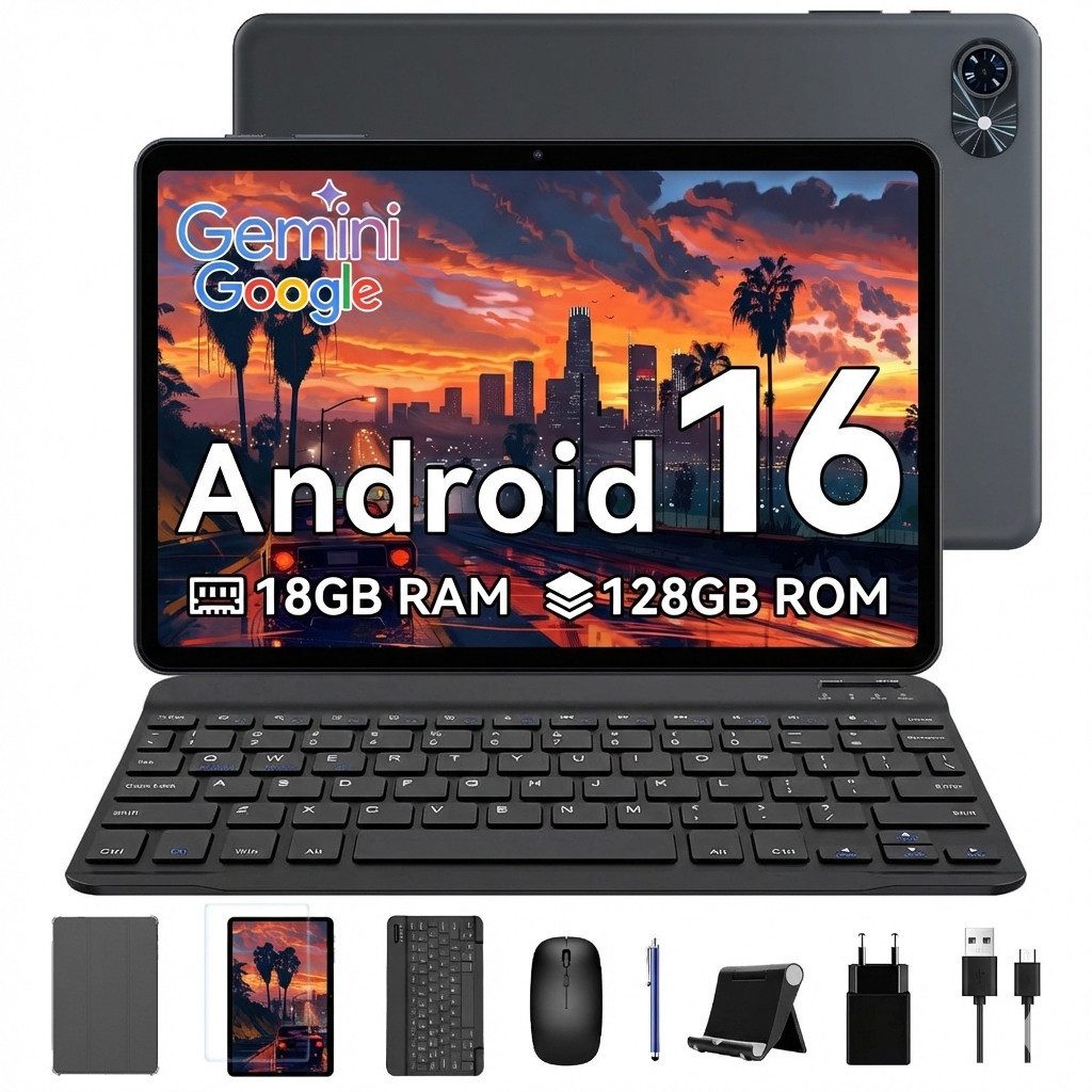Zenva T80 (18+128) Android 16 (OTA-Update) incl. Tastatur, Maus, Stift Tablet (10.5", 128 GB, 5G wifi, Android 16, Gemini AI, PC-Modus)