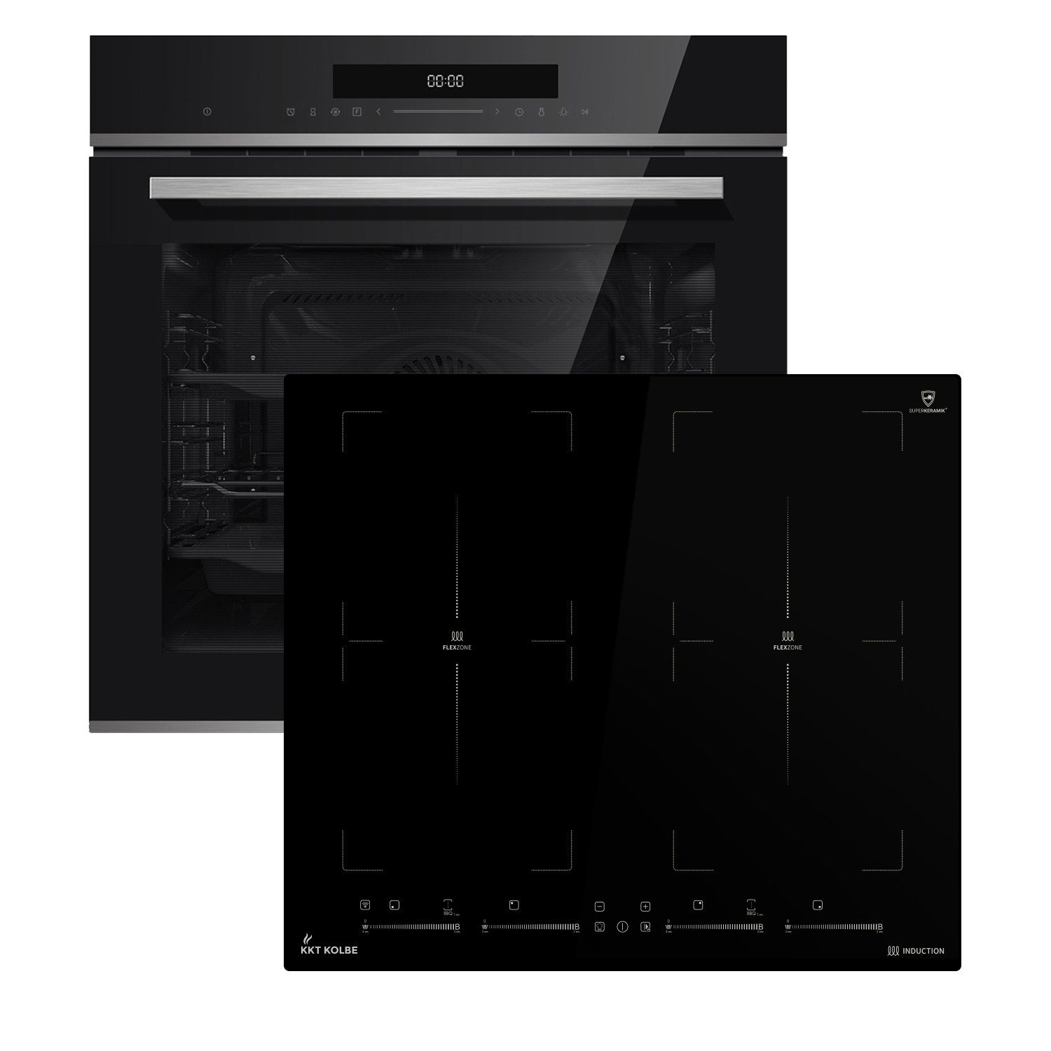 KKT KOLBE Backofen-Set Backofen und Induktionskochfeld SET80194FZ, mit 2-fach Teleskopauszug, Pyrolyse-Selbstreinigung, Herdset / Einbaubackofen / Heißluft / Kochmulde/ Edelstahl