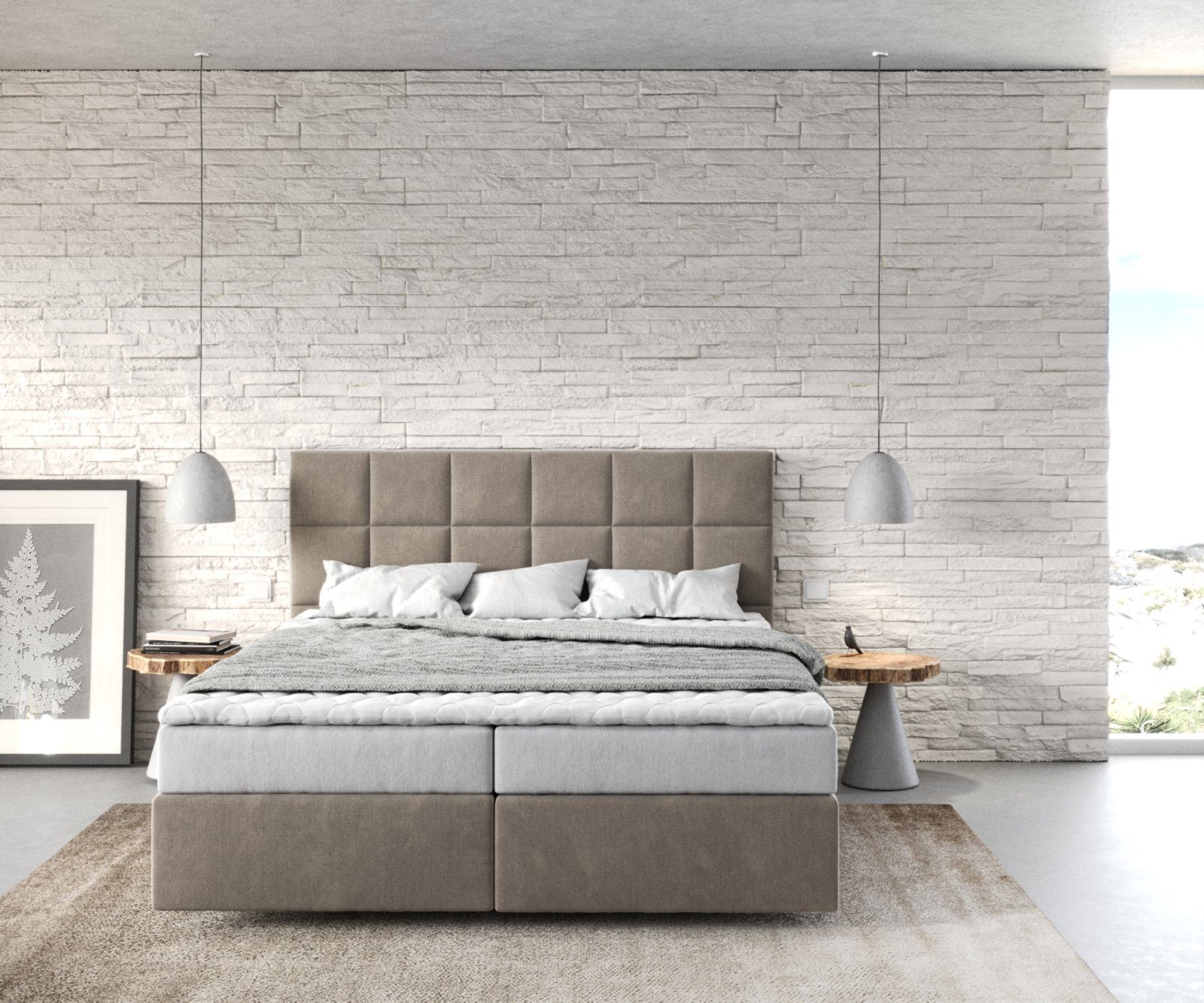 DELIFE Boxspringbett Dream-Fine, Mikrofaser Beige 160x200 günstig online kaufen