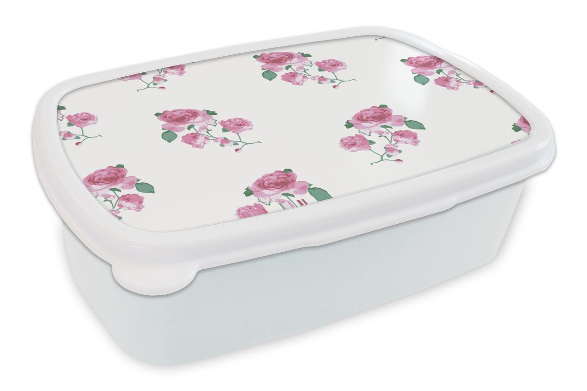 MuchoWow Lunchbox Rosen - für Jungs Blumen, Brotbox weiß für Brotdose, (2-tlg), - und Kunststoff, und Muster Erwachsene, Mädchen Kinder