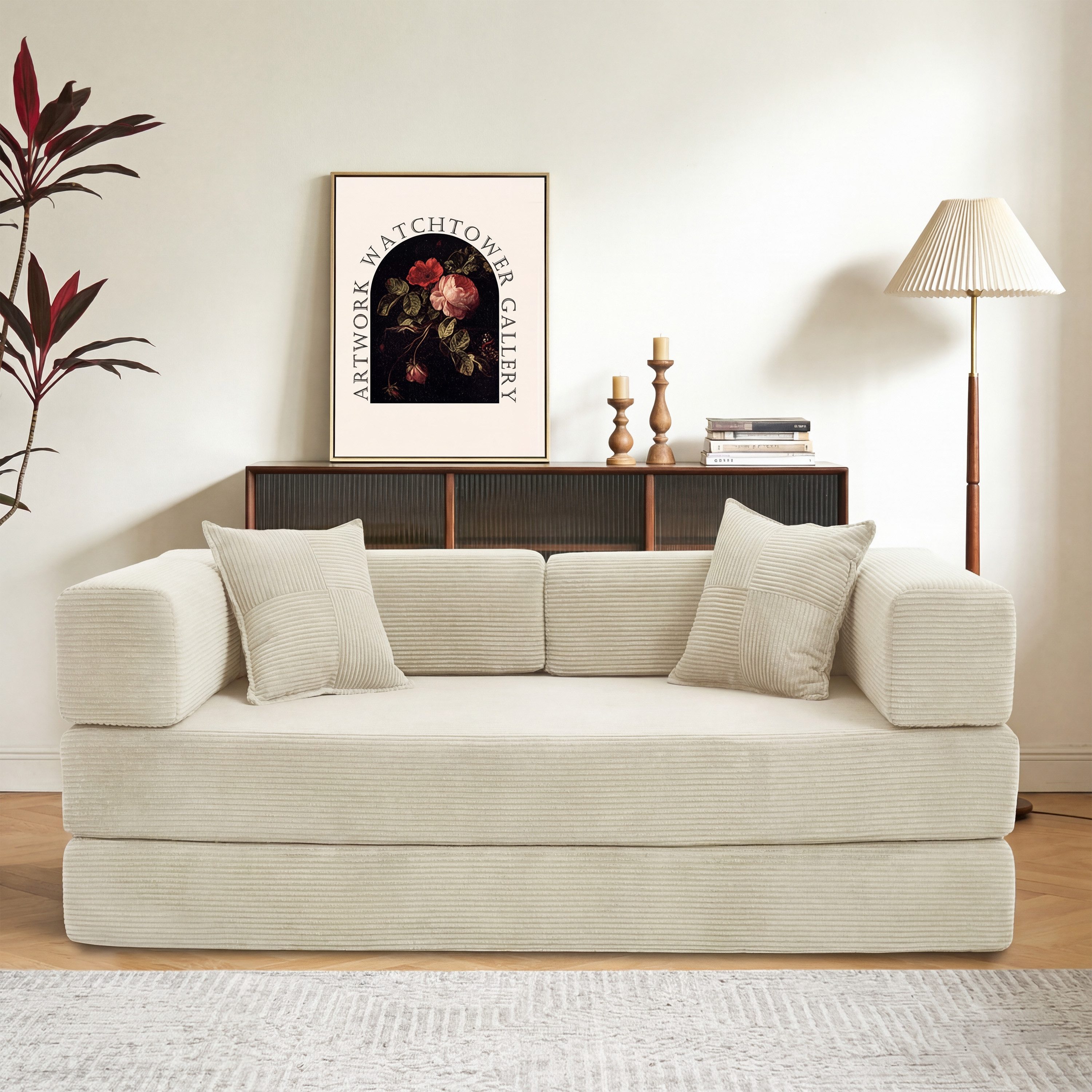 Vipbear Schlafsofa 5-in-1 Schlafsofa Cord, 300kg Belastbarkeit, 1 Teile, 200x100cm, Grün/Orange/Grau/Beige/Schwarz