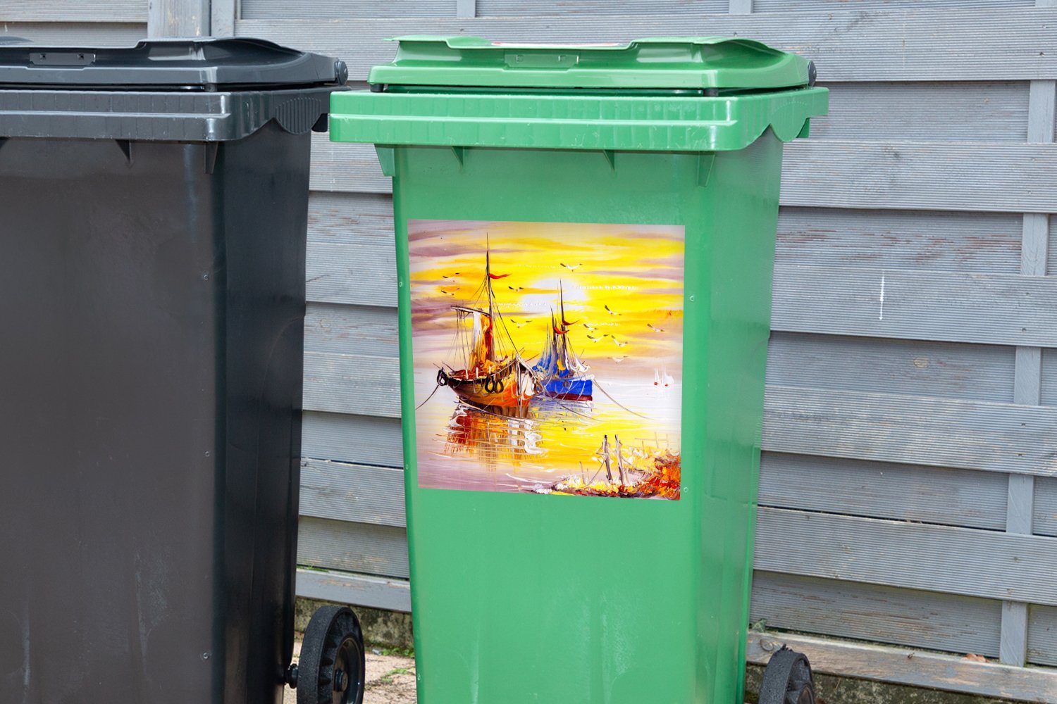 - MuchoWow (1 Wasser Malerei - Boot Sticker, Mülltonne, Wandsticker - St), Container, Ölfarbe Abfalbehälter Mülleimer-aufkleber,