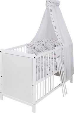 Lüttenhütt Babybett Komplettbett, Textilset "Eule", in 2 Größen, 4-tlg., mit Bettbezug, Bettumrandung, Himmel, Matratze, Himmelstange