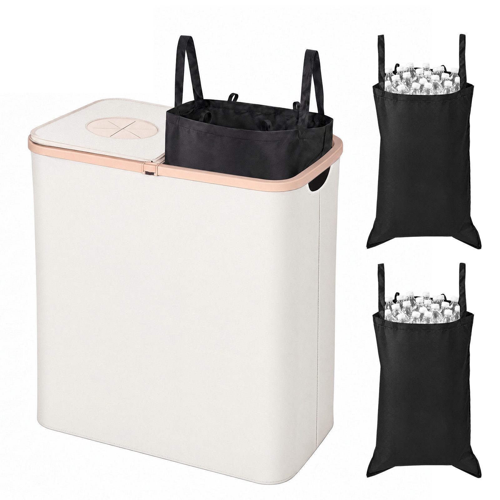 Hausright Flaschenkorb 160L, 2 Fächer, faltbar, Einwurföffnung 15 cm, waschbare Innentaschen, Pfandflaschenbox 58×37×74 cm, verschiedene …
