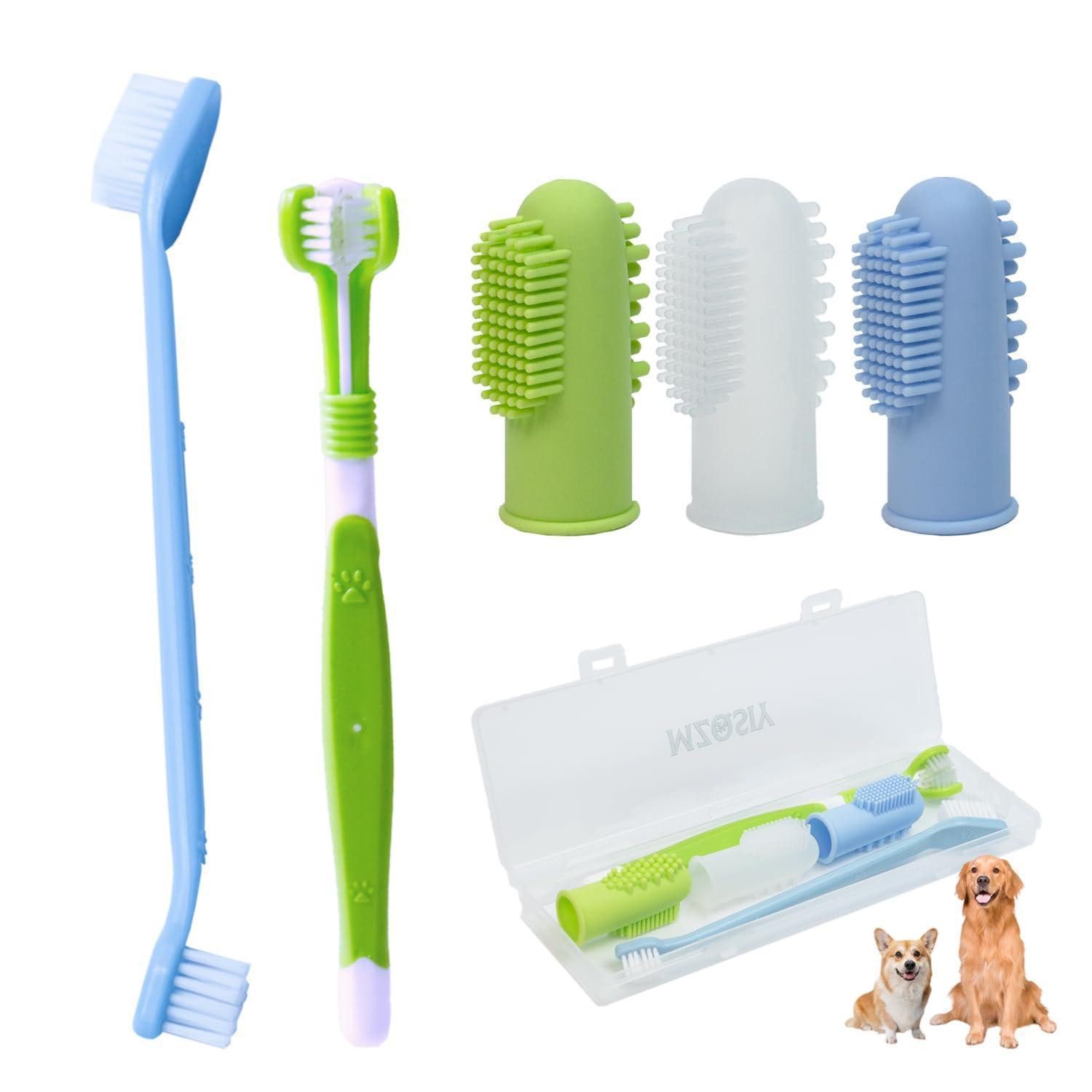 LuxusKollektion Tier-Fingerzahnbürste Hund Zahnbürste 5er Set, Transparent Blau