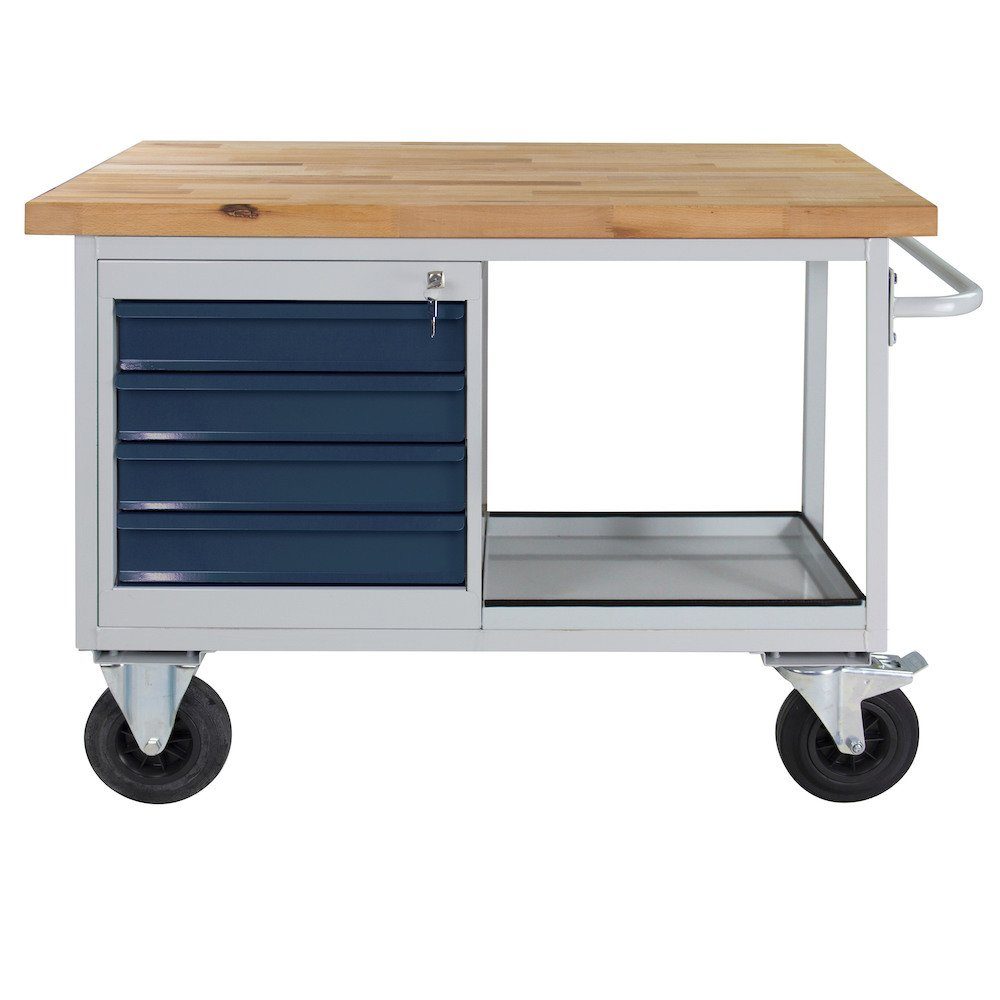 PROREGAL® Werkbank Mobile Werkbank Rhino, Ablagefach, 4Schub, HxBxT83x130x60cm, Grau/Blau