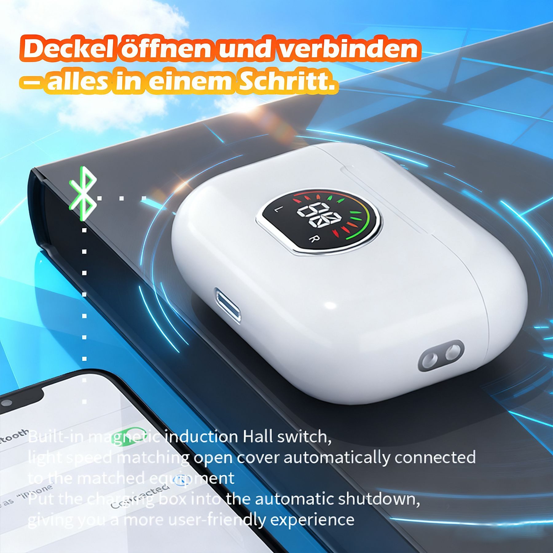ibettertec Bluetooth-Kopfhörer 5.3, 4 ENC-Mikrofone, 45h Akku, IPX7 In-Ear-Kopfhörer (Touch-Steuerung, für iOS/Android, kabellos)